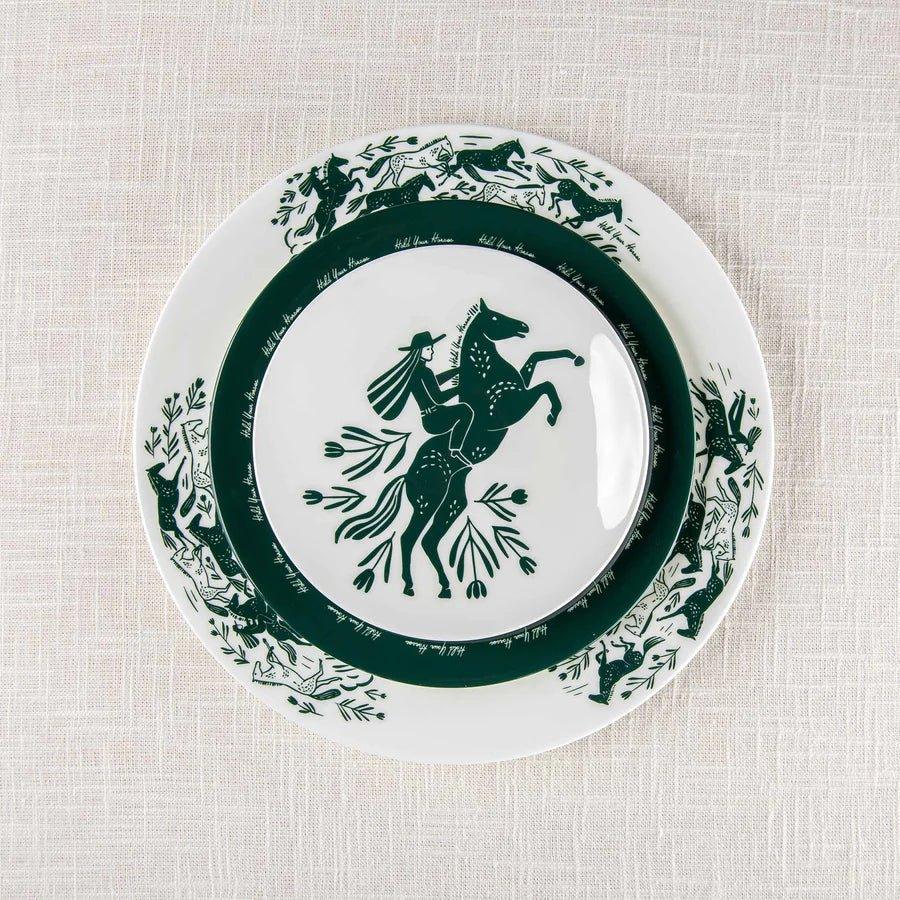 Hold Your Horses Dinner Plate Set - 4-Piece Farmhouse Style Ceramic Plates for Everyday Use, Family Dinners & Country-Themed Decor