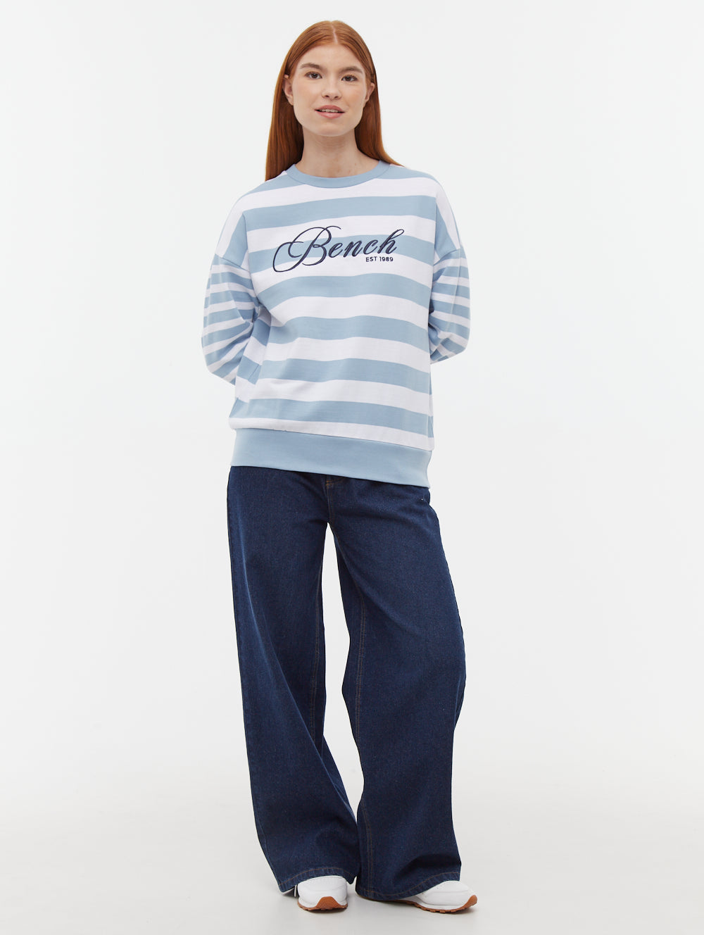 Hanneli Striped Crew Neck Sweatshirt for Women - Soft Cotton Casual Pullover - Perfect for Fall Outfits, Weekend Wear & Cozy Loungewear