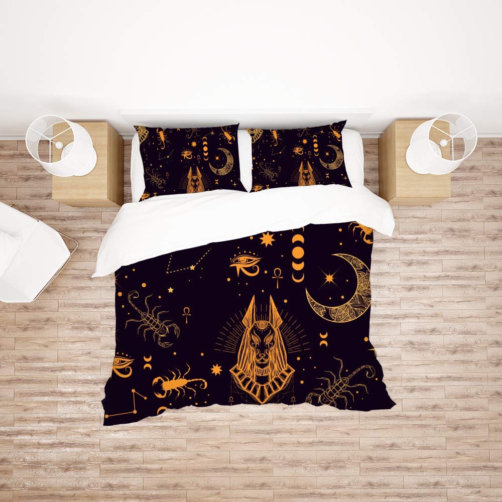 Kuizee Egyptian Anubis Constellation Duvet Cover Set - Queen Size Bedding with Astrology Design, Ultra Soft Breathable Fabric for Lightweight Comfort | Perfect for Themed Bedrooms, Gift for Mythology Lovers, Cozy Home Decor