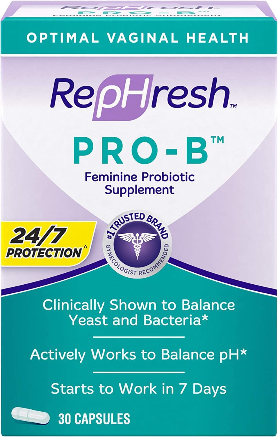 Rephresh Pro-B Probiotic Feminine Supplement for Women - 30 Count | Supports Vaginal & Digestive Health | Daily Probiotic for Intimate Wellness & pH Balance