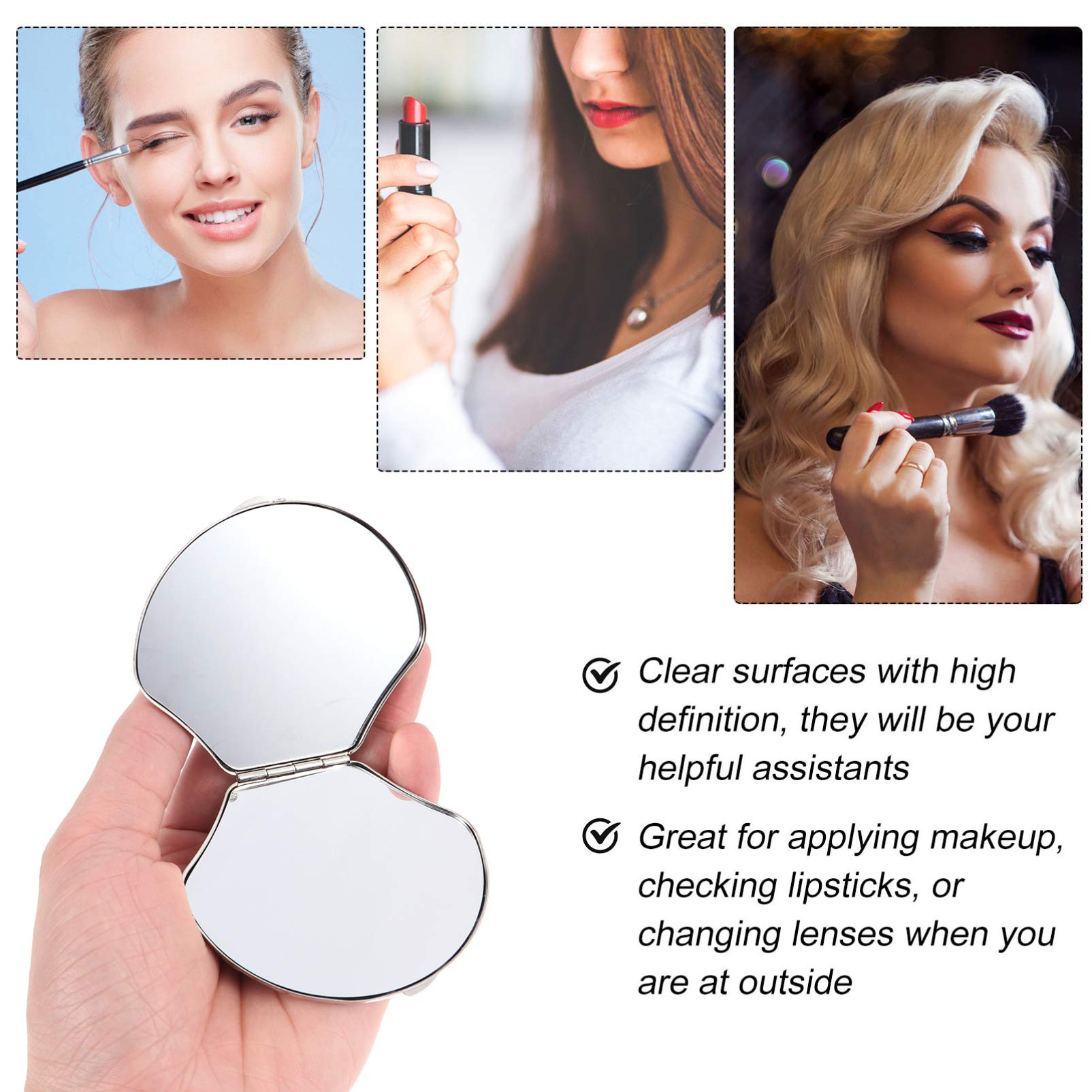 2-Pack Portable Folding Compact Makeup Mirror - Travel Handbag Cosmetic Mirror for Women, Small Pocket Mirror with PU Leather Case - Perfect for Travel, Home, and Office Use