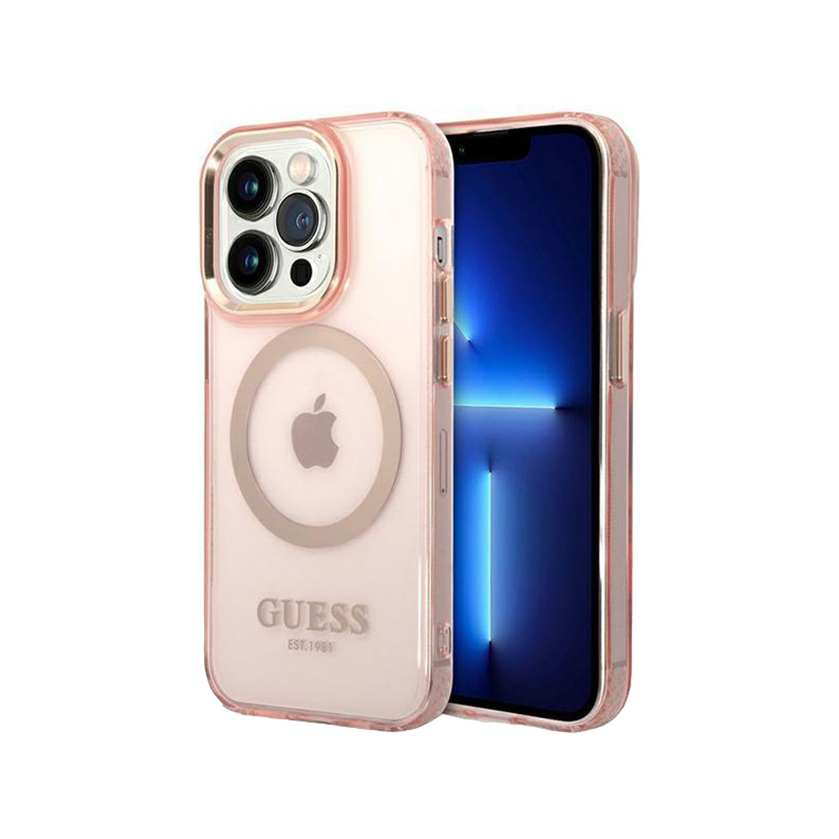 GUESS Ring Edition Translucent Black Case for iPhone 14 Pro Max - Slim Protective Phone Cover with Grip Ring Stand for Hands-Free Viewing & Selfies