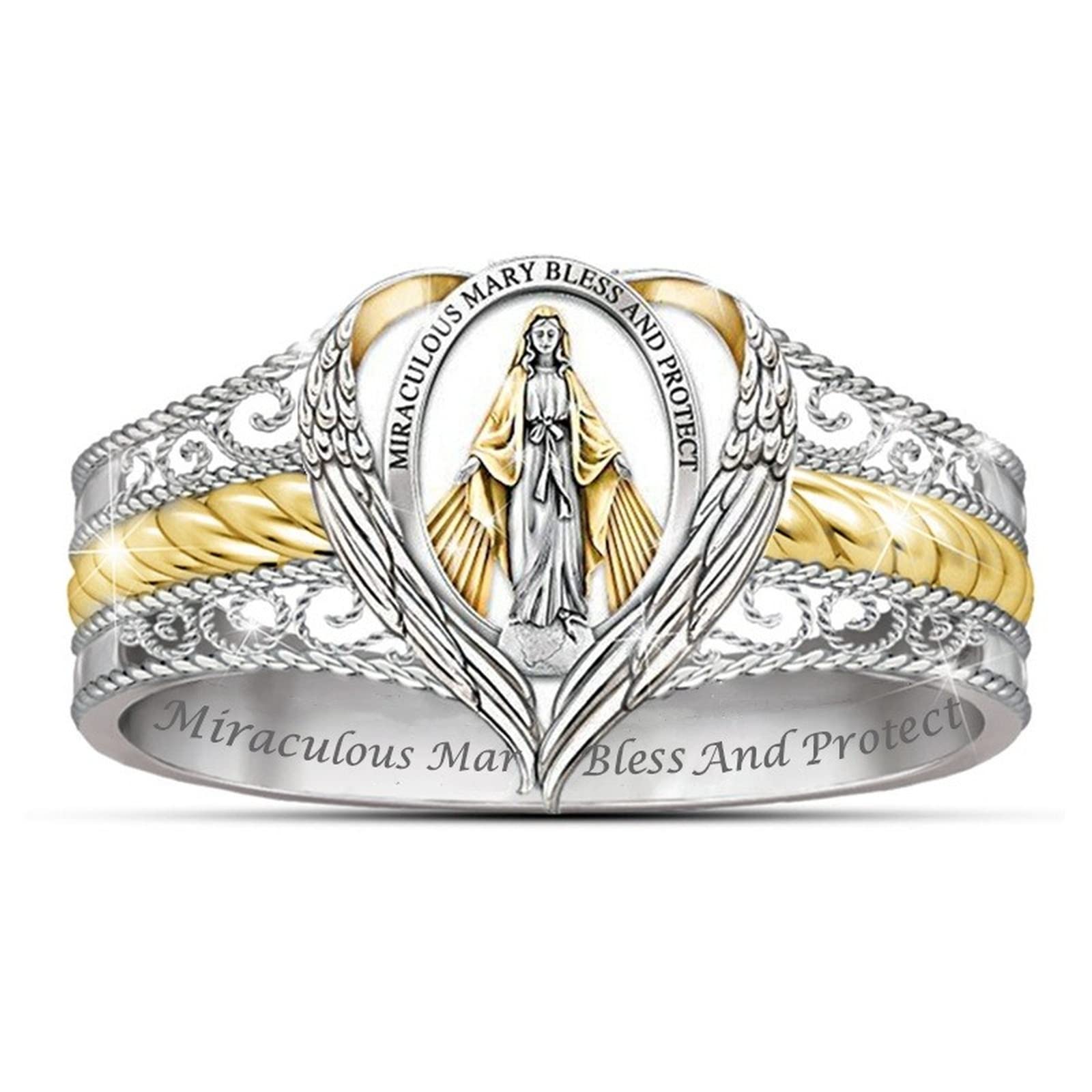 LTHTX 2PCS Virgin Mary Rings for Women - Fashionable Metal Jewelry for Party, Birthday, Wedding - Perfect for Religious Occasions & Everyday Wear