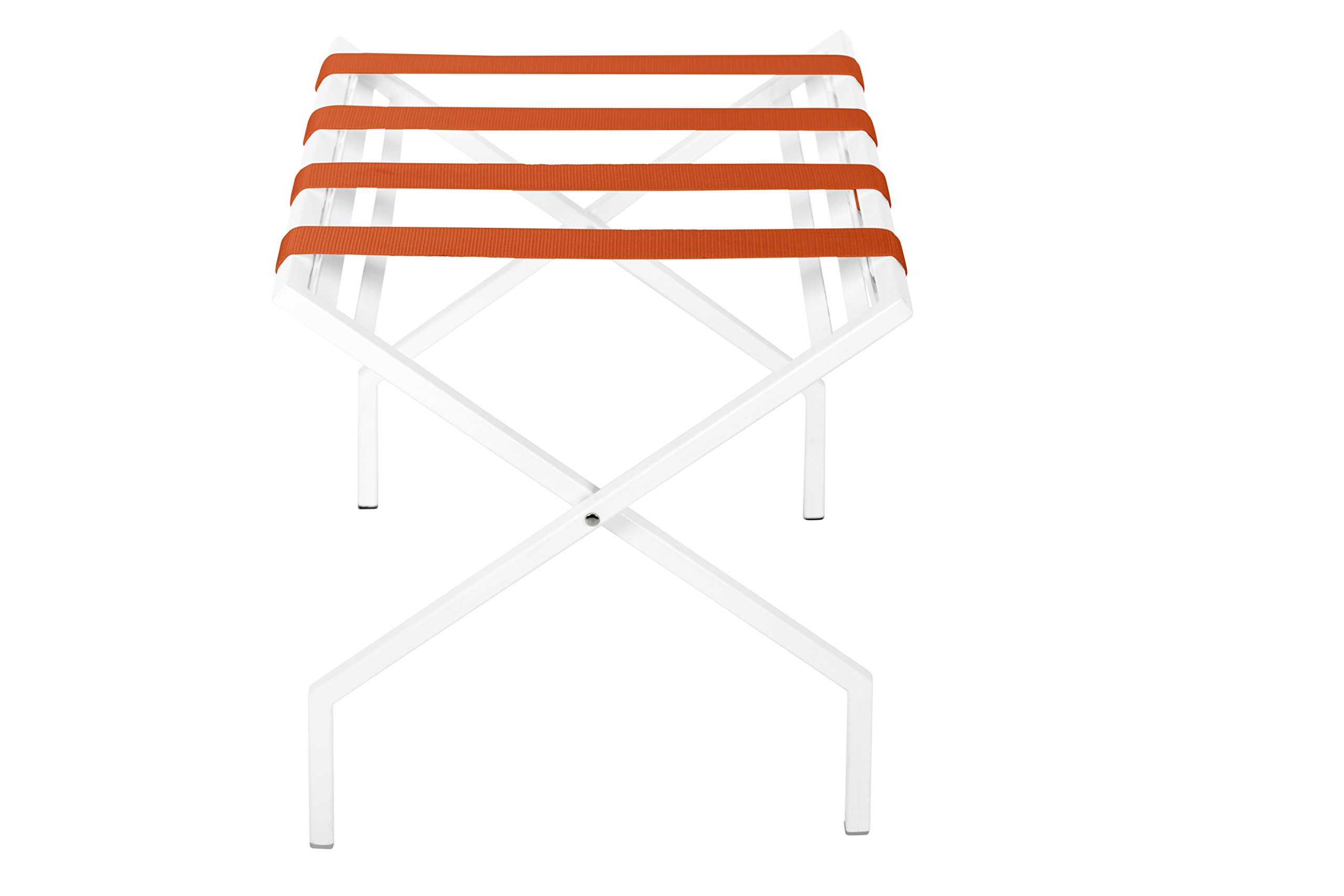 Innit Designs 11.02.10n Suba Nylon Strapped Luggage Stand - Orange on White | Durable Travel Luggage Rack for Hotels, Bedrooms & Airports | Space-Saving Suitcase Holder