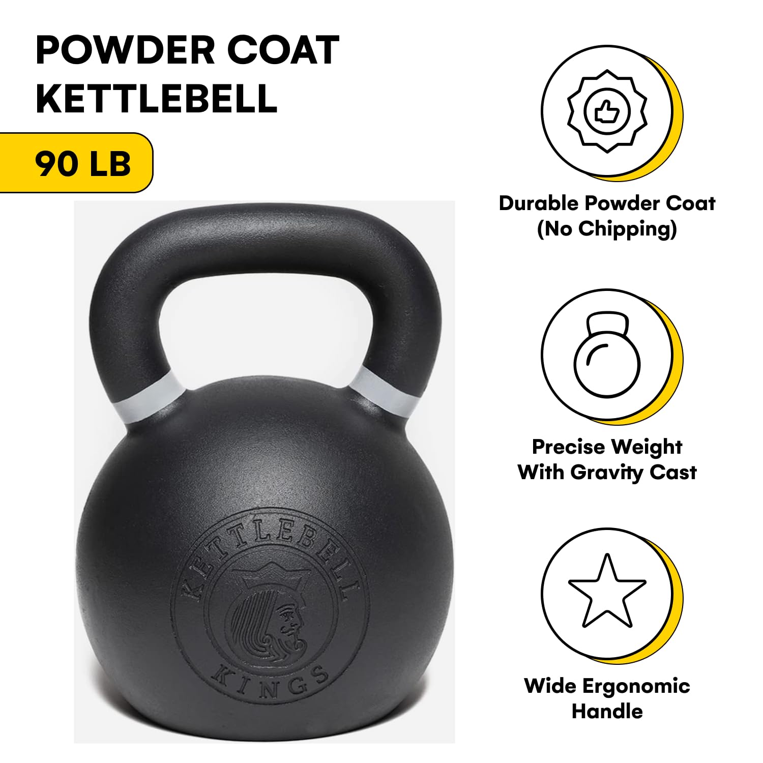 Kettlebell Kings Powder Coated Kettlebell Weights 5-90 LB - Premium Gym Equipment for Strength Training | Durable Coating for Enhanced Grip & Rust Resistance | Ideal for Home Workouts, CrossFit & Functional Fitness Training (Men & Women)