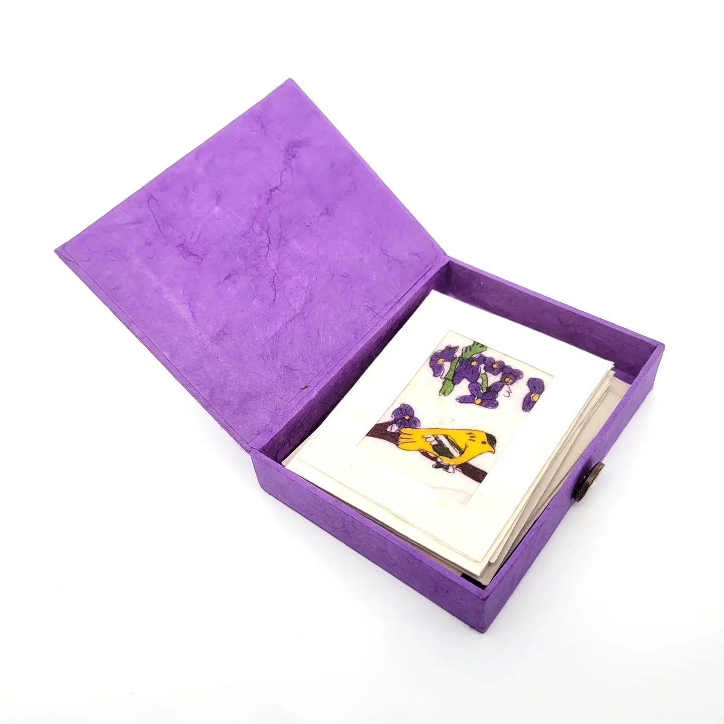 Batik Box and Mini Card Set - Goldfinch Design | Handmade Batik Stationery for Gifts, Notes & Home Decor | Perfect for Weddings, Birthdays & Special Occasions