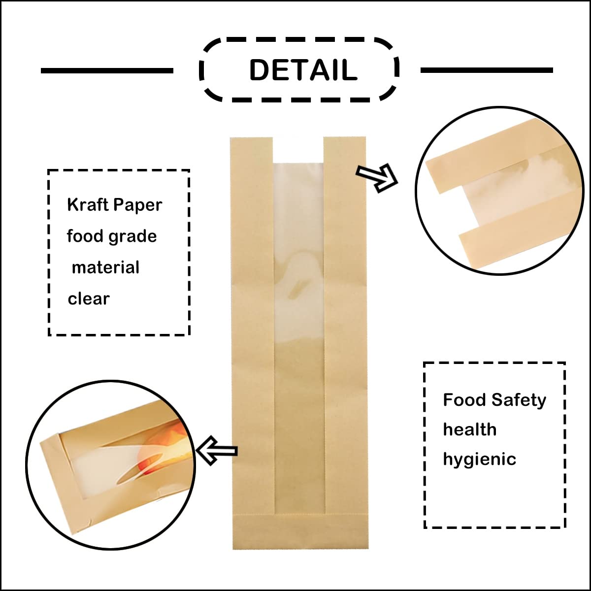 50-Pack French Bread Bags with Window | Kraft Paper Loaf Packaging Bags for Homemade Baguette, Sourdough & Artisan Bread | Reusable Bread Storage Bags with Seal Sticker (14