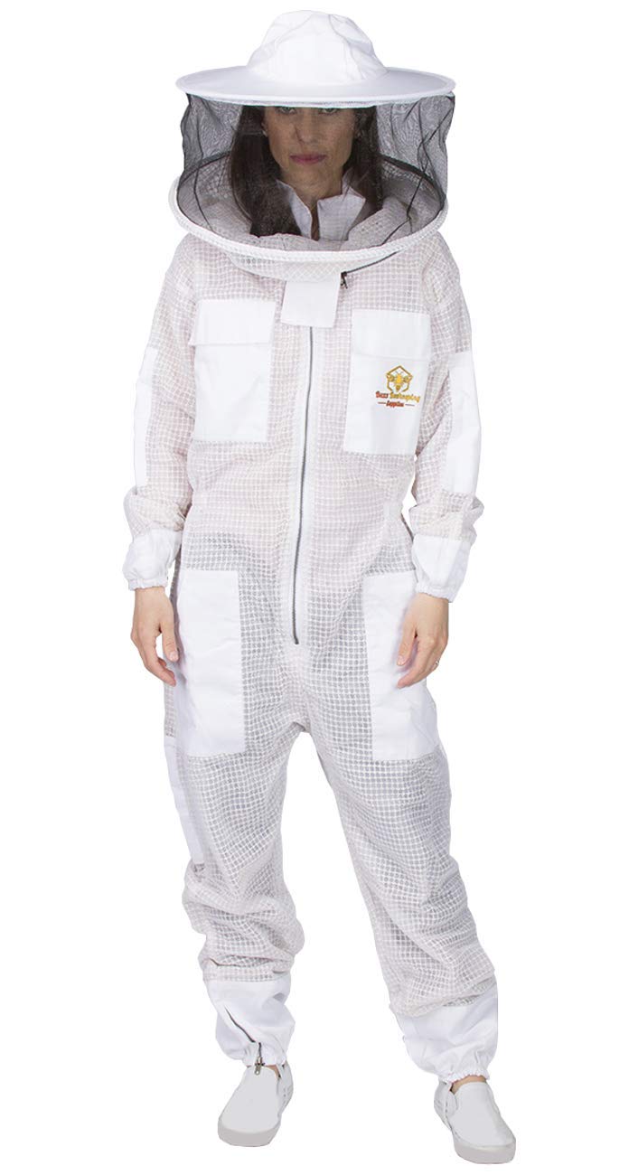 Beekeeping Suit with Ventilation & Bee Stickers - YKK Metal Zippers for Men & Women - Full Body Protection - Round Veil with Easy On/Off - 8 Pockets - Perfect for Beekeeping, Honey Harvesting & Outdoor Farm Work