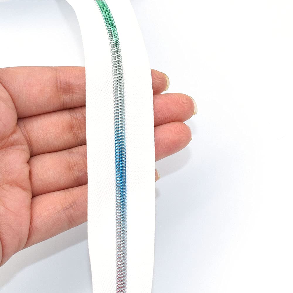 Rainbow Nylon Coil Zippers #3 Size for DIY Sewing - White Edge Teeth for Pouches, Purses, Jackets, Dresses & Handbags - Premium Zipper Replacement & Sewing Accessory (Perfect for Crafting, Fashion Design & DIY Projects)