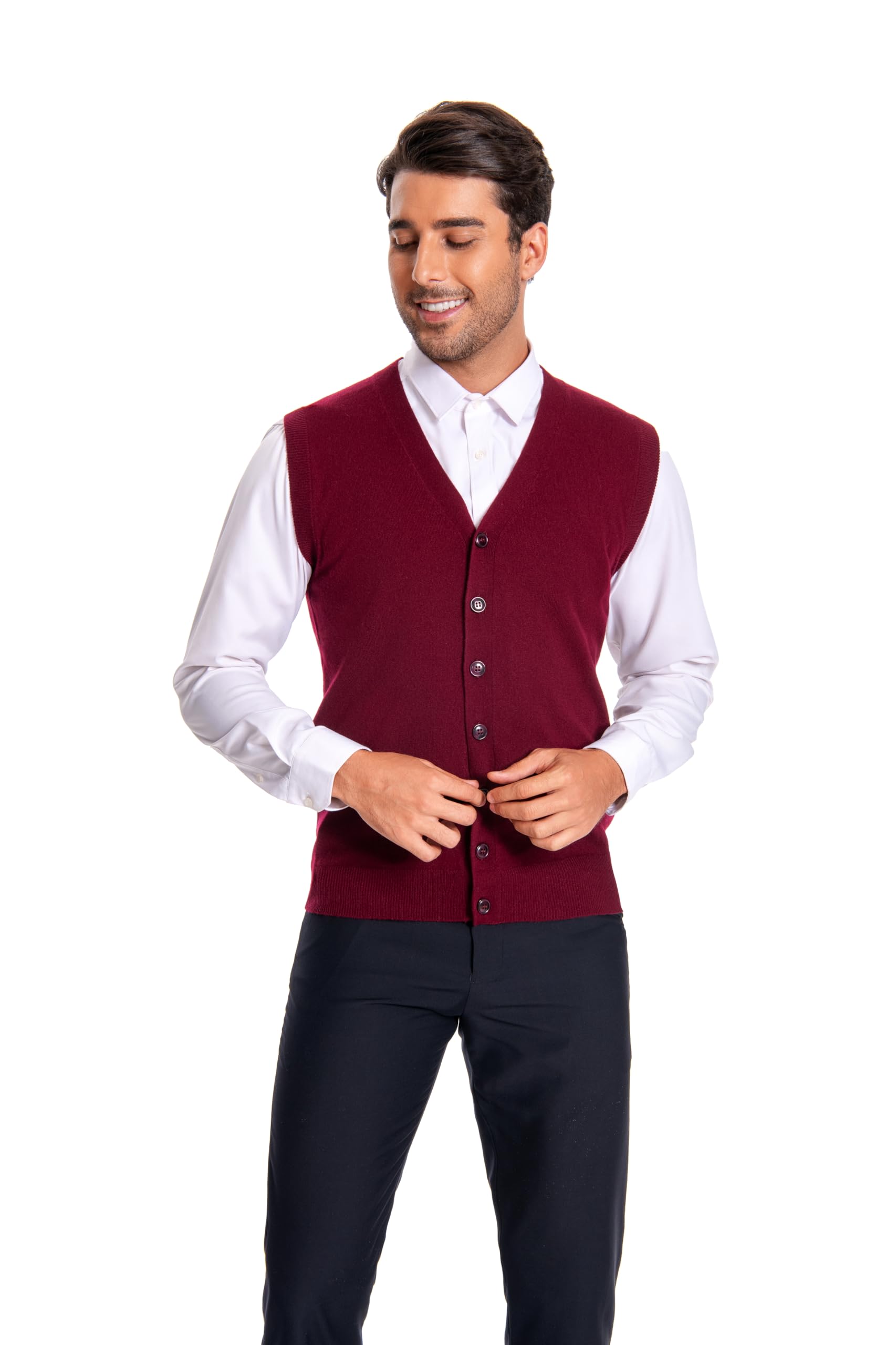 100% Pure Cashmere Men's V-Neck Vest - Soft & Warm Winter Layering for Office & Outdoor Activities