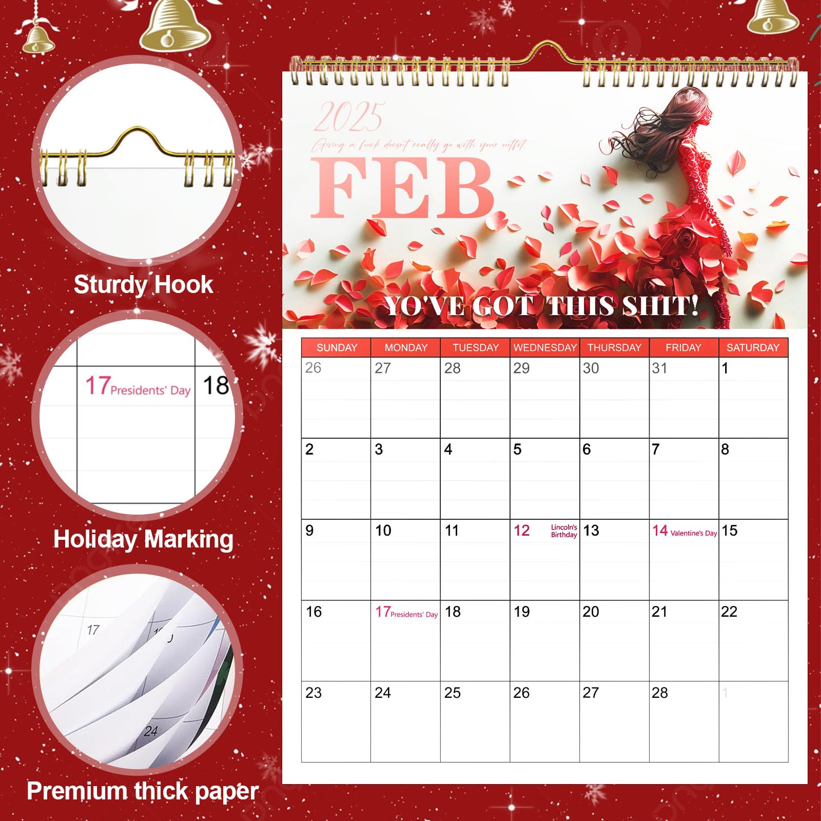 2025 FU-CK IT Refrigerator Calendar - Funny Swear Word Monthly Planner (Jan-Dec 2025) | 8x8x11 Inch Red Calendar for Women | Perfect Christmas & New Year Gift for Tired Women - Great for Office, Kitchen & Home Decor