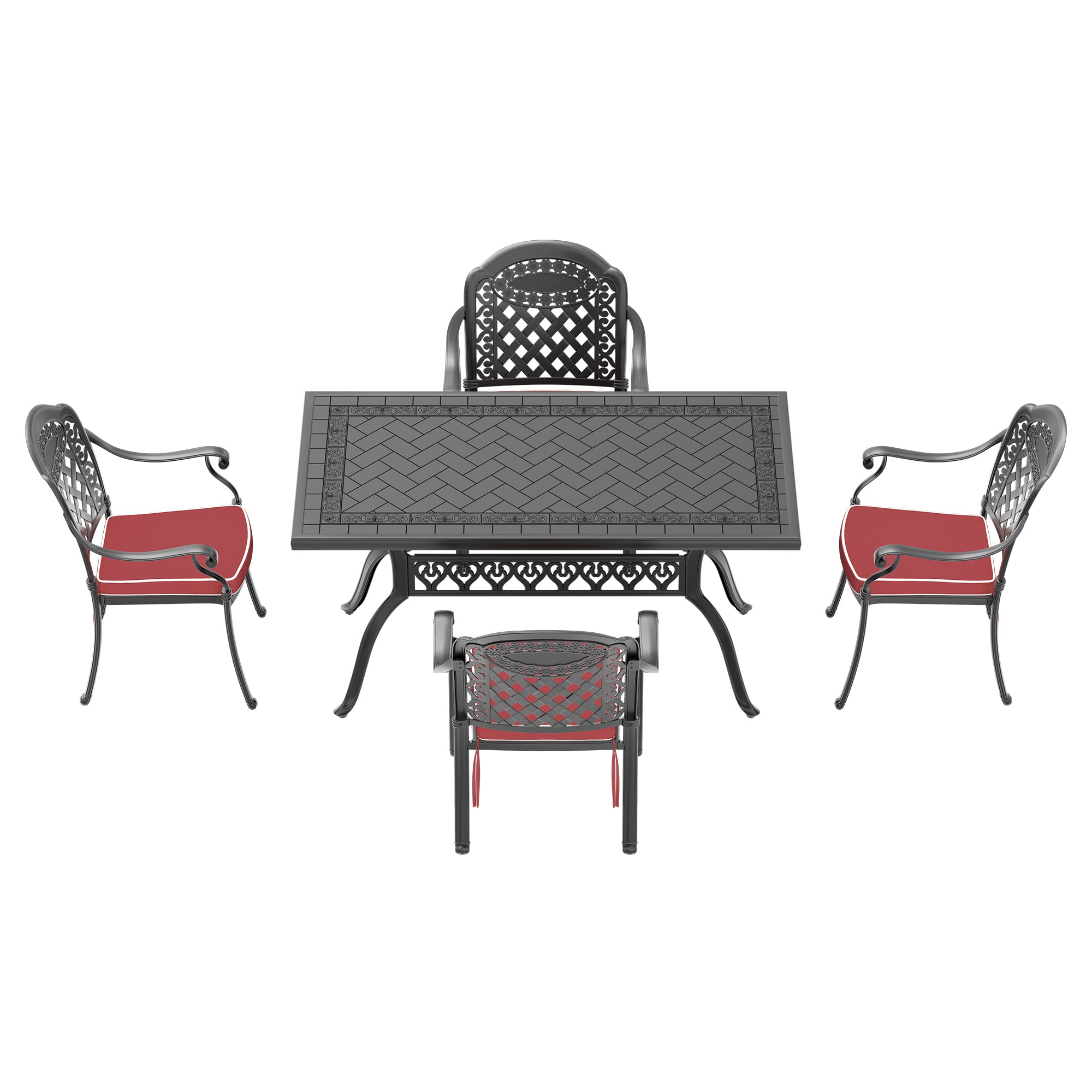 5-Piece Cast Aluminum Patio Furniture Set with Cushions (Random Colors) - Outdoor Dining & Lounge Set for Garden, Poolside, and Backyard Relaxation