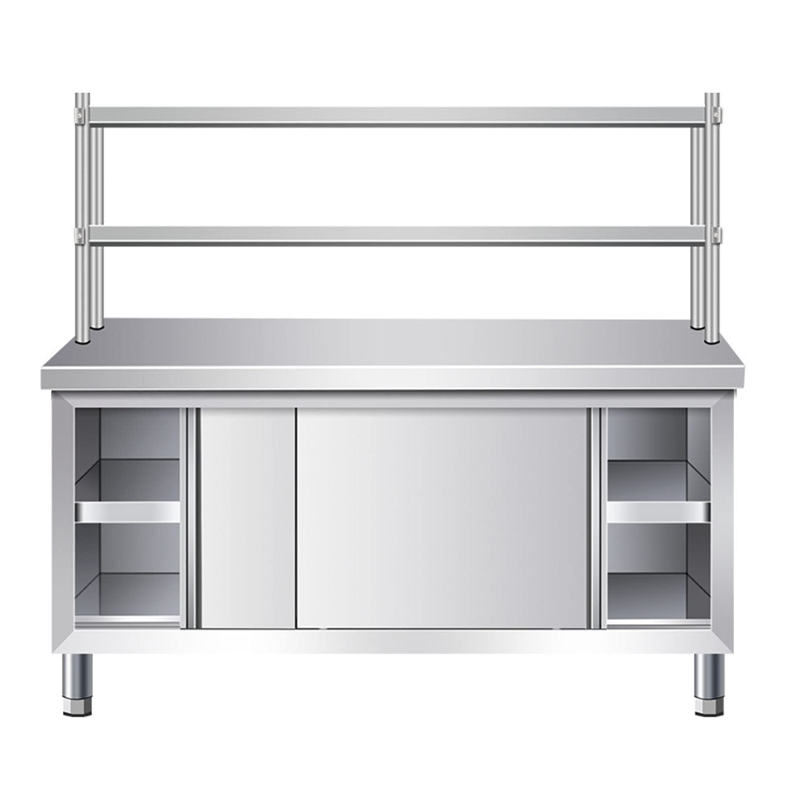 Stainless Steel Commercial Kitchen Prep Table with Sliding Door - Heavy Duty Metal Workbench for Restaurant, Home & Dining Room | Kitchen Island with Storage & Stand for Food Preparation & Storage