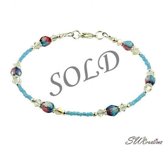 Elegant Aqua Pink Swirls Crystal Beaded Anklet Bracelet for Women - Perfect for Beach Vacations, Summer Outfits & Boho Fashion Accessories