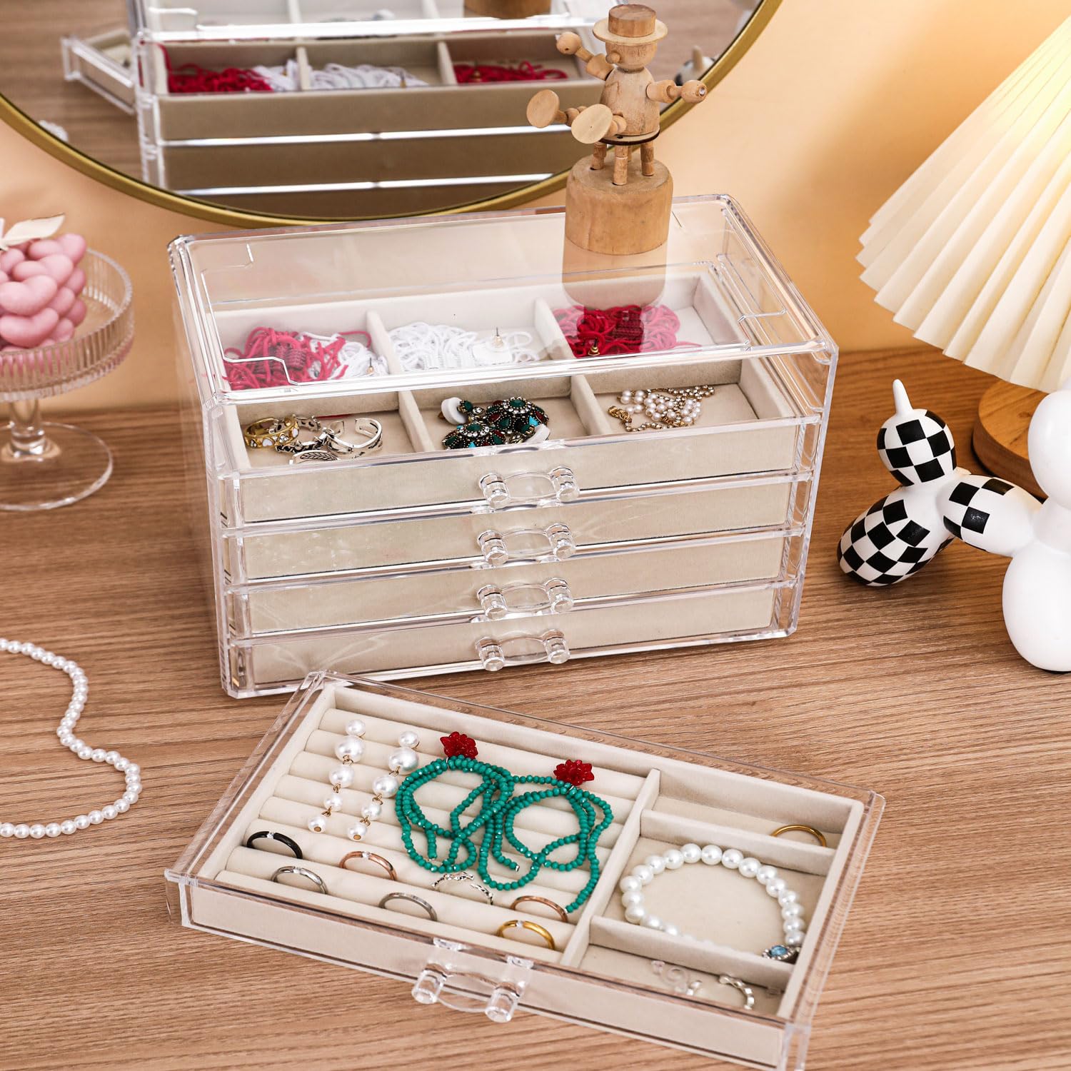 5-Drawer Velvet Necklace Organizer Box - Dustproof Jewelry Storage & Display Case for Women & Girls - Perfect for Travel, Gifting & Home Organization