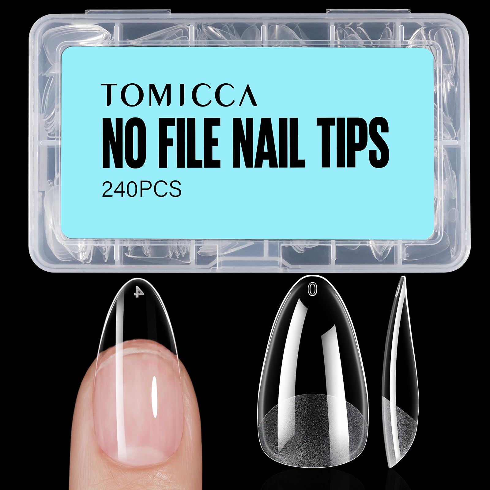 TOMICCA Medium Almond Nail Tips - 12 Sizes Soft Gel Press on Nails (240Pcs) for Nail Extension & DIY Salon - Perfect for Wedding, Party & Everyday Wear