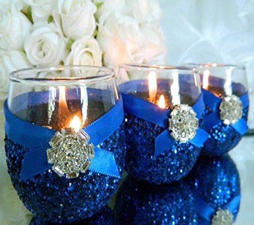 Royal Blue Wedding Set - 2 Champagne Flutes, 2 Cake Knives & 3 Candle Holders (7-Piece) | Elegant Toasting Glasses & Wedding Cake Cutters | Perfect Bridal Shower & Wedding Gift for Couples | Ideal for Wedding Receptions, Anniversary Celebrations & Romantic Dinners