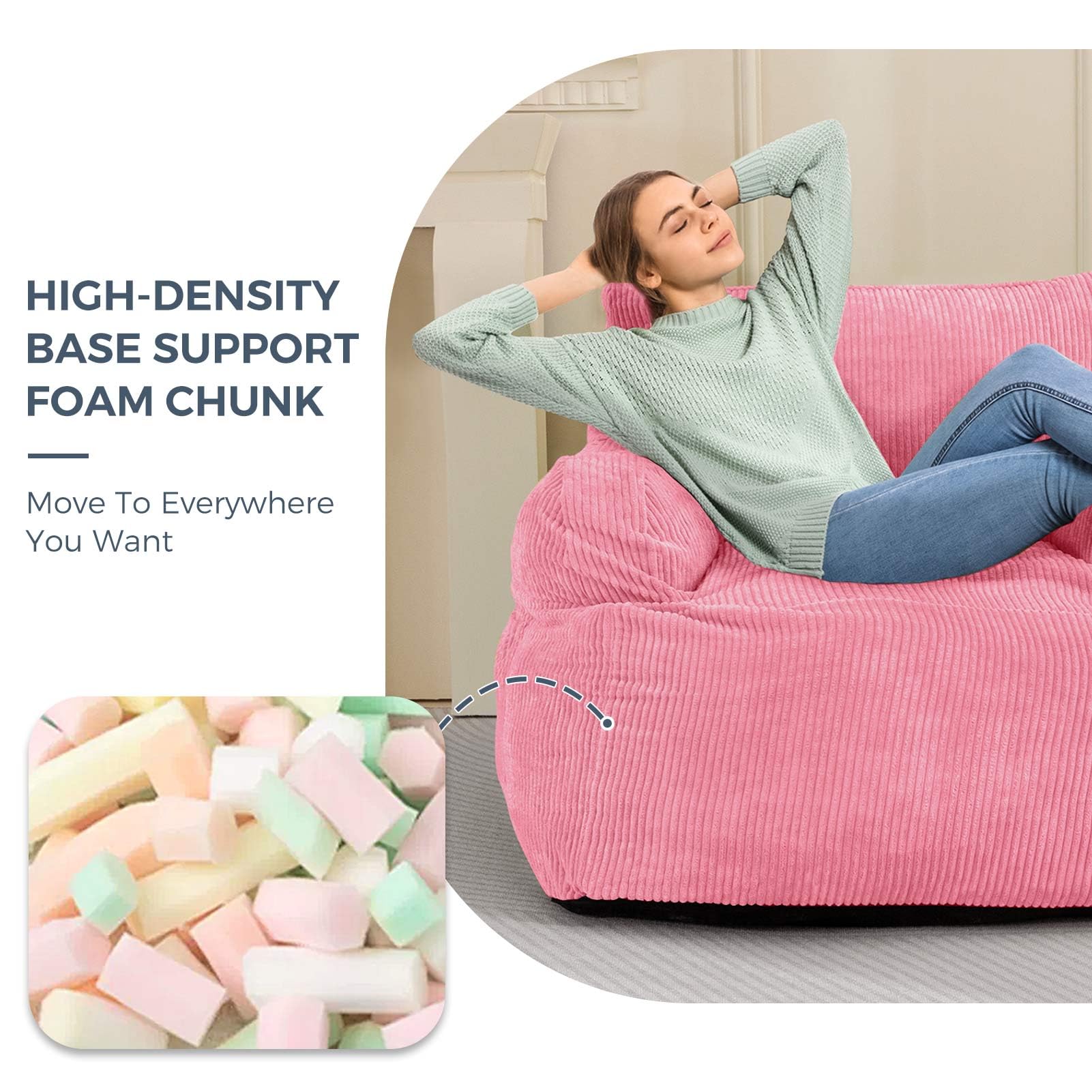 MAXYOYO Giant Bean Bag Chair with Armrests - Oversized Pink Stuffed Bean Bag Couch for Living Room, Bedroom & Game Room - Ultra Comfortable Lounge Seating for Teens & Adults