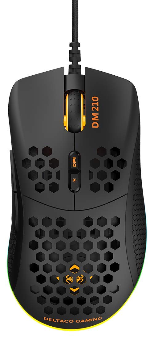 DELTACO Ultra-Light RGB Gaming Mouse - 7 Programmable Buttons, Customizable DPI (400-6400), 70g, 1000Hz Polling Rate - Compatible with Windows 7/8/10 - Perfect for FPS, MOBA & Esports Gaming - Black