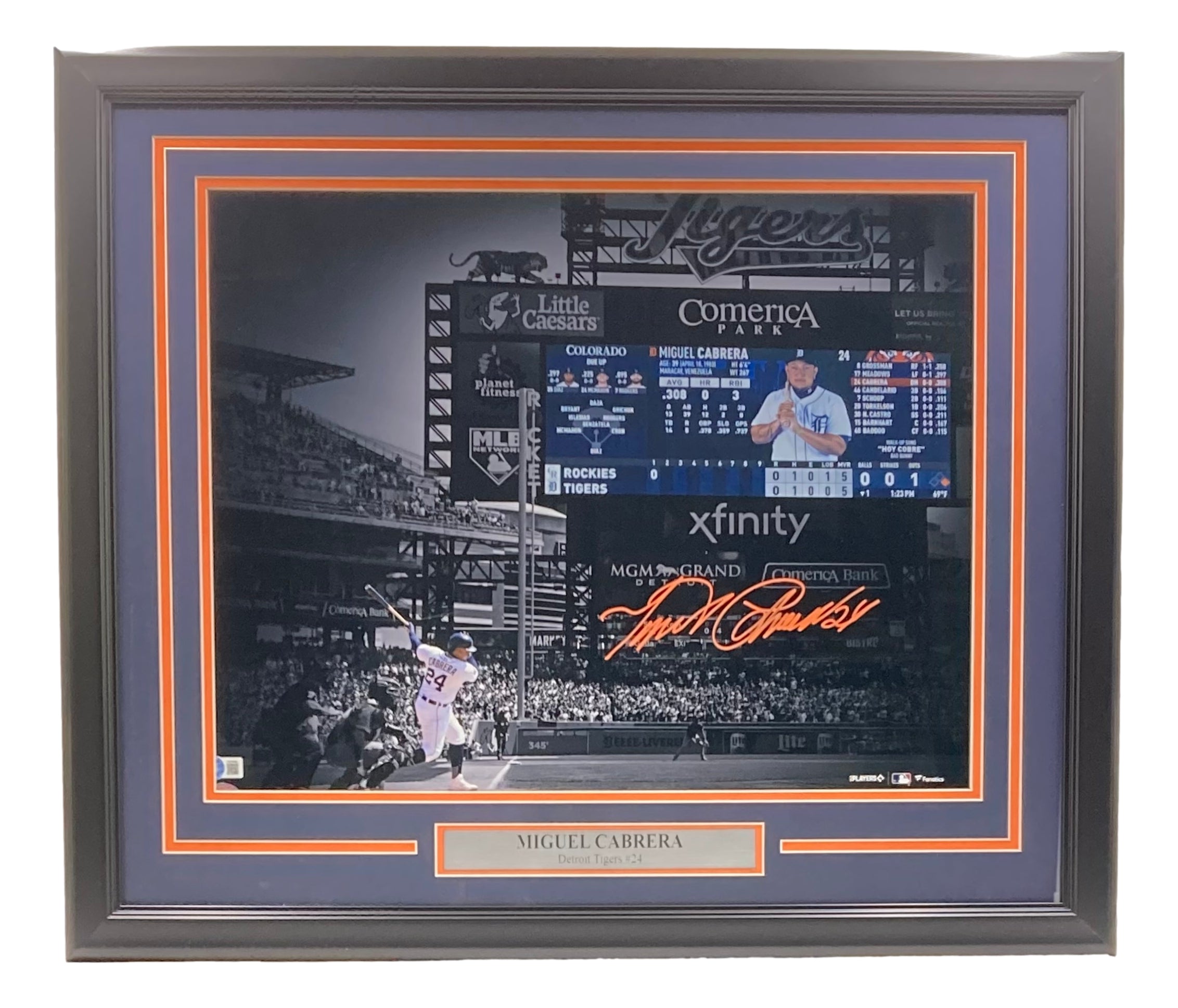 Authentic Miguel Cabrera Autographed Framed 16x20 Detroit Tigers Scoreboard Photo - Limited Edition Collectible for Baseball Fans, Sports Memorabilia, Man Cave Decor, and Gift for Tigers Supporters