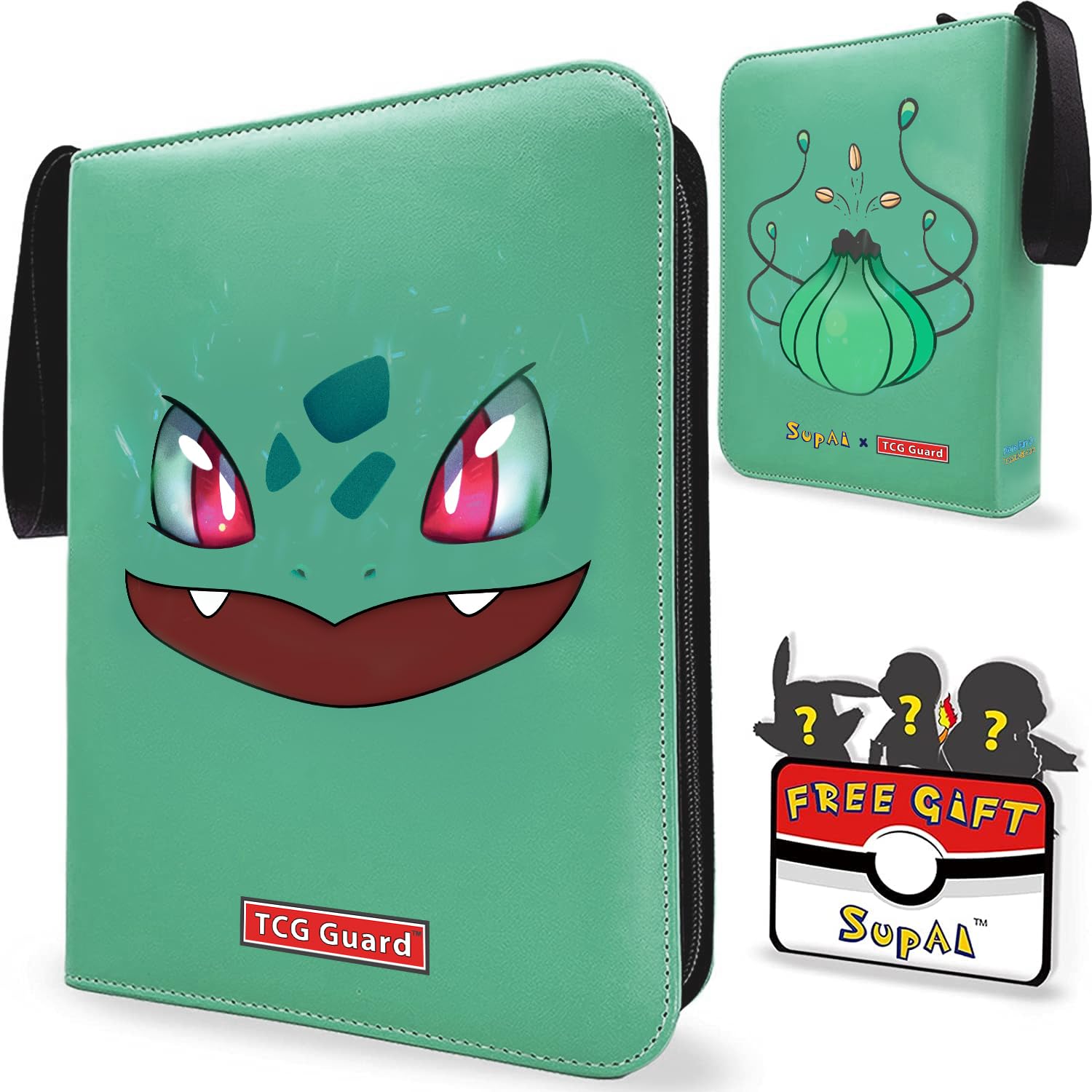 SupAI Trading Card Binder with Zipper Case - Holds 440 Standard Size Cards, 55-Piece 4-Pocket Pages, Durable Card Holder Album for Collectors (Green) | Perfect for MTG, Pokemon & Sports Card Storage & Organization