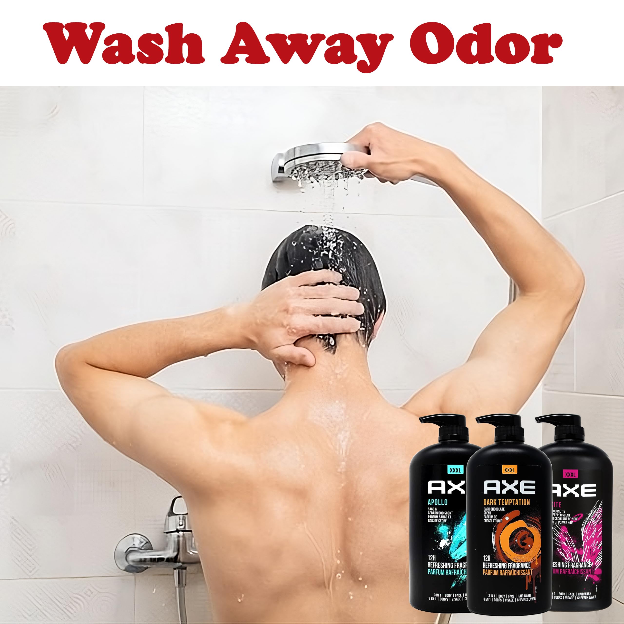 Axe Men's Body Wash Variety Set - 3 Scents (Dark Temptation, Apollo, Excite) | 3-in-1 Shower Gel for Body & Face | 33.8oz Pump Bottles Each | Refreshing Daily Shower for Men | Gym, Workout & Post-Sport Cleansing