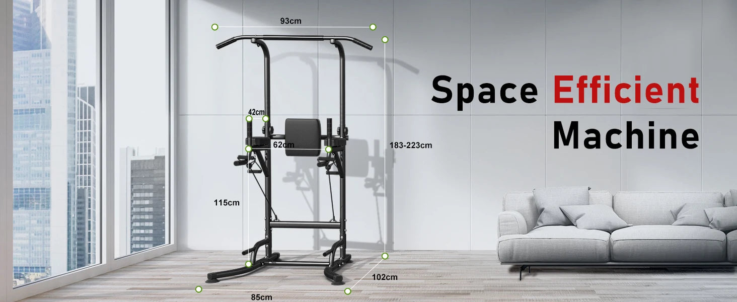 Multi-Function Power Tower Dip Station with Pull Up Bar - Home Gym Strength Training Equipment for Push Ups, Abdominal Exercises & Full Body Workouts - Perfect for Small Spaces, Garage & Home Fitness