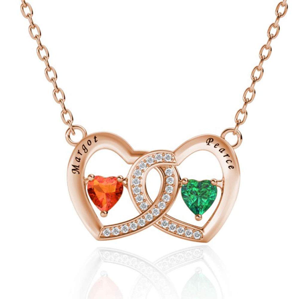 10K 14K 18K Solid Gold Personalized Heart Birthstone Necklace - Custom Engraved Name Pendant Jewelry Gift for Women & Couples | Anniversary, Valentine's Day & Romantic Occasions
