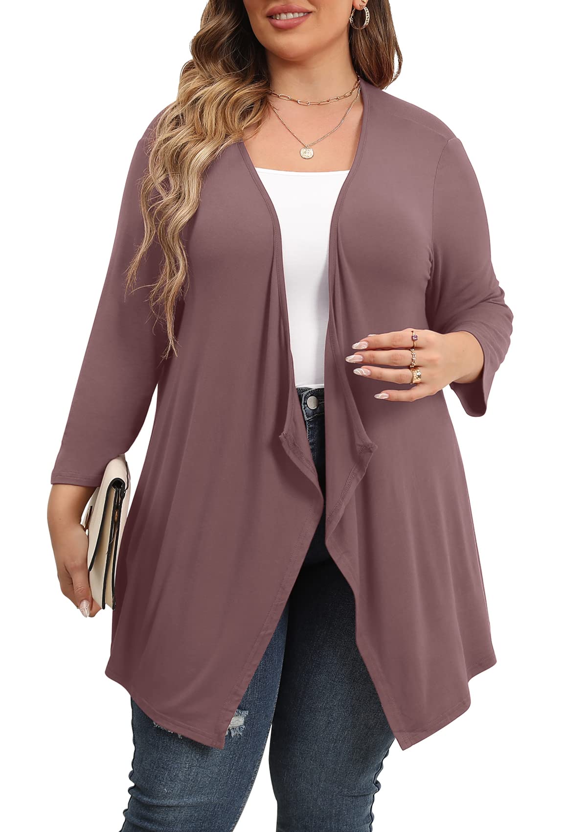 TIANZHU Women's Lightweight 3/4 Sleeve Open Front Cardigan - Casual Drape Duster Sweater for Spring & Fall Layering | Perfect for Office, Travel & Everyday Wear