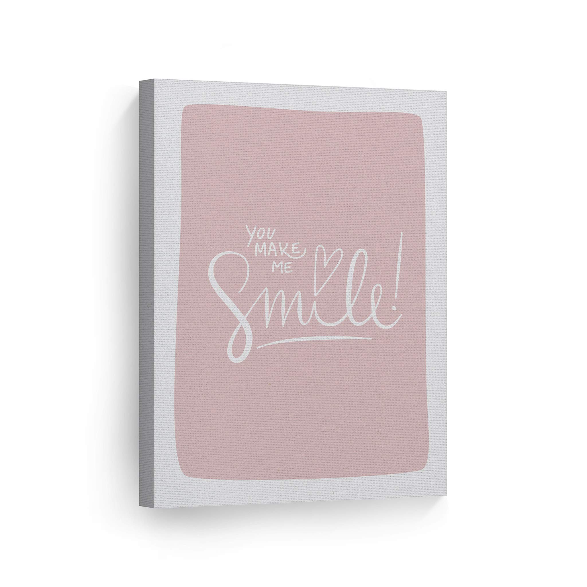 You Make Me Smile Pink Canvas Wall Art - 17x11 Inch Ready to Hang Nursery Decor, Kids Room Decor & Baby Room Decor | Handmade in USA | Perfect for Bedrooms, Playrooms & Gift Giving