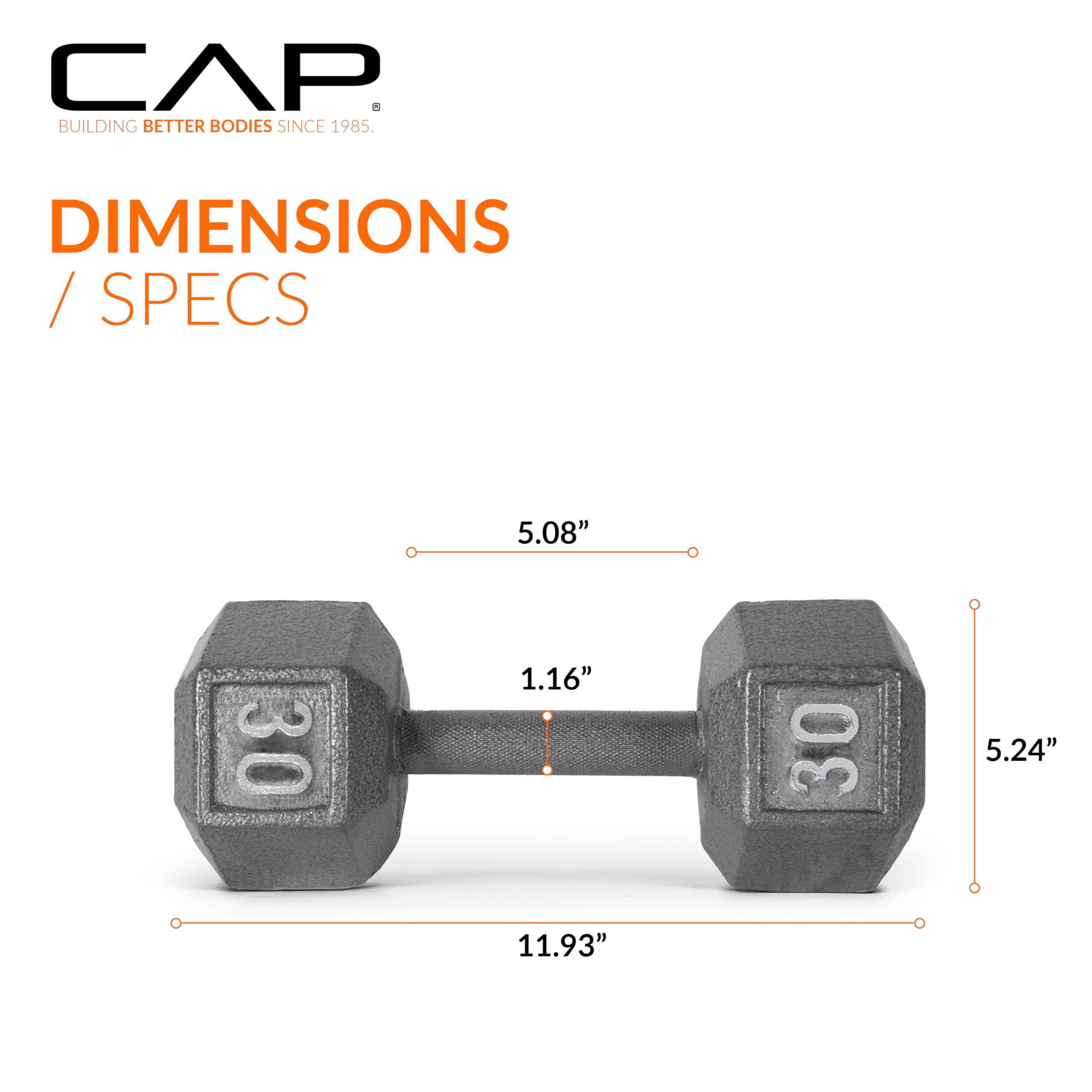CAP Barbell Cast Iron Hex Dumbbell Set - 5-50 lbs Weight Options for Home Gym, Strength Training & Workouts