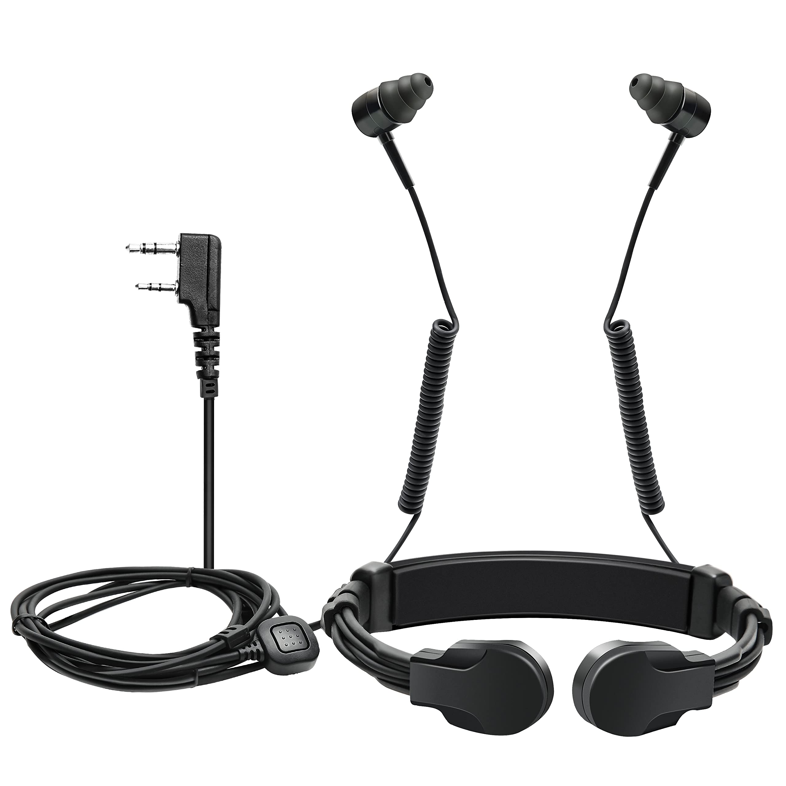 BAOFENG Adjustable Throat Mic Headset with PTT Button & Dual Earpieces - Compatible with UV-5R, BF-F8HP, UV-82, AR-152, Retevis RT22/RT68/RB26, BF-888S, H-777 Walkie Talkies - Perfect for Security, Construction & Outdoor Adventures