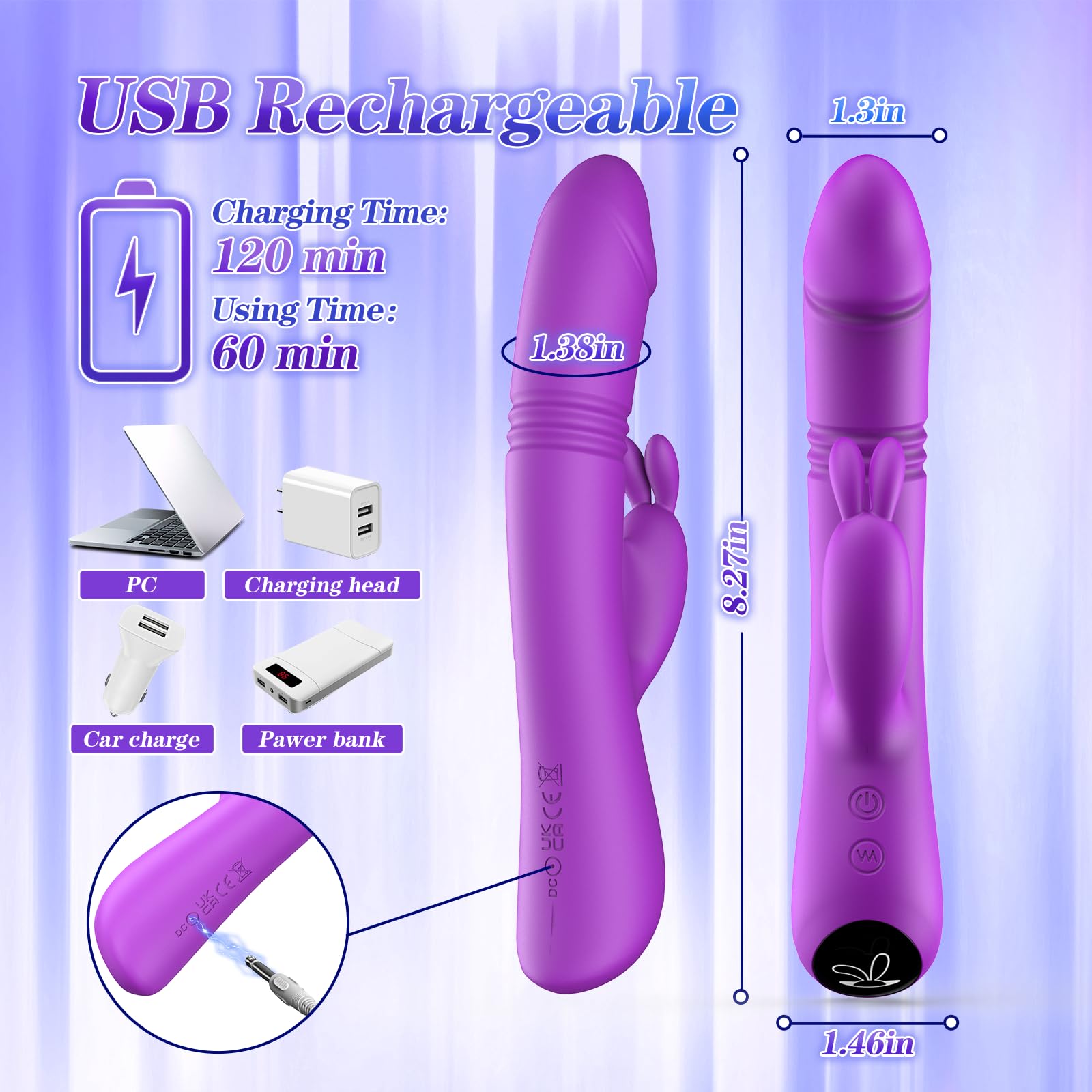 Premium Rabbit Vibrator for Women - 9 Thrusting & 9 Vibration Modes, G-Spot & Clitoral Stimulation, Silicone Dildo Sex Toy for Intimate Pleasure - Perfect for Solo Play & Couples Exploration