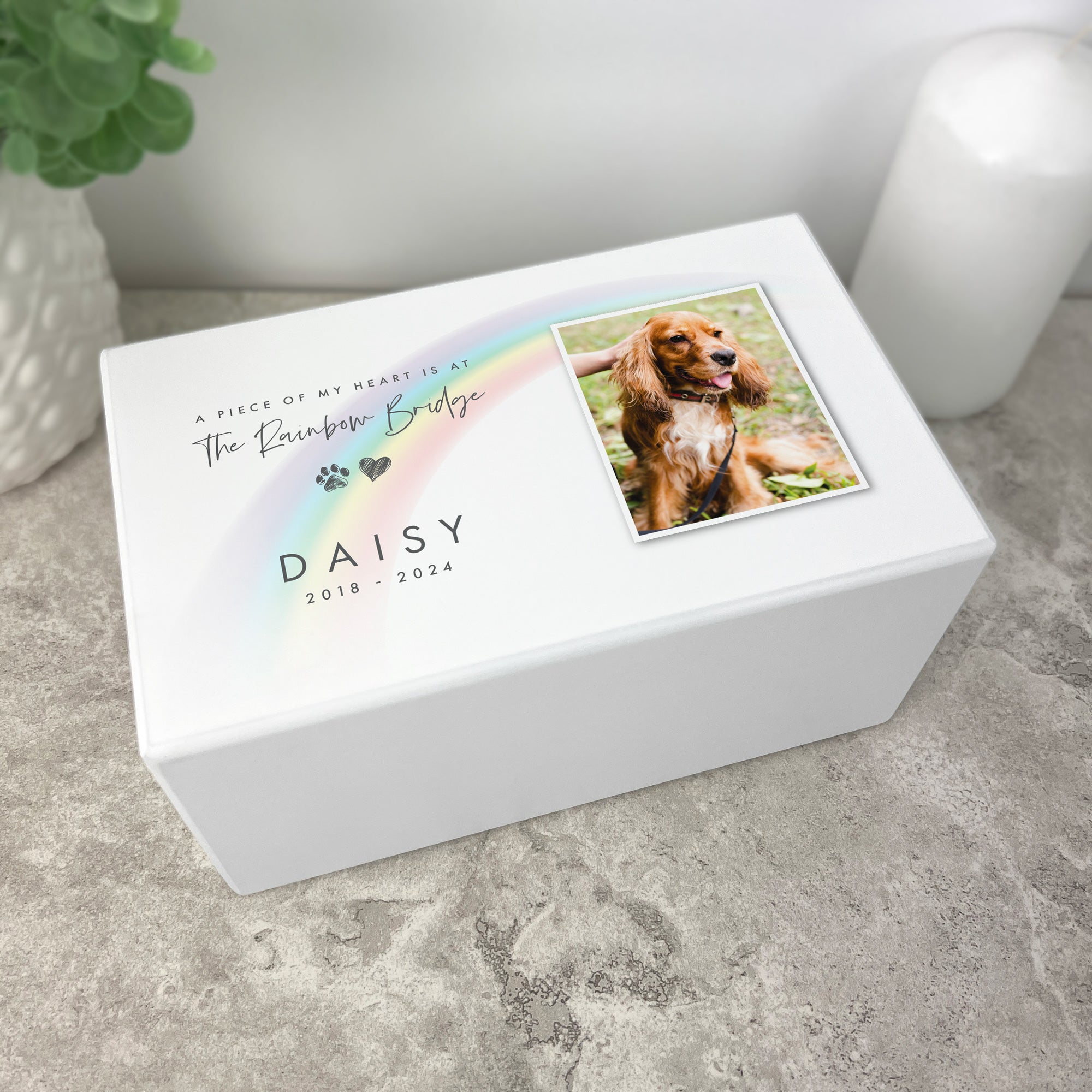 Personalized Soft Rainbow Bridge Pet Memorial Urn for Ashes - 1.44 Litre Large Capacity Keepsake for Dogs, Cats & Beloved Pets | Perfect for Home Memorials, Pet Loss Gifts & Remembrance Ceremonies