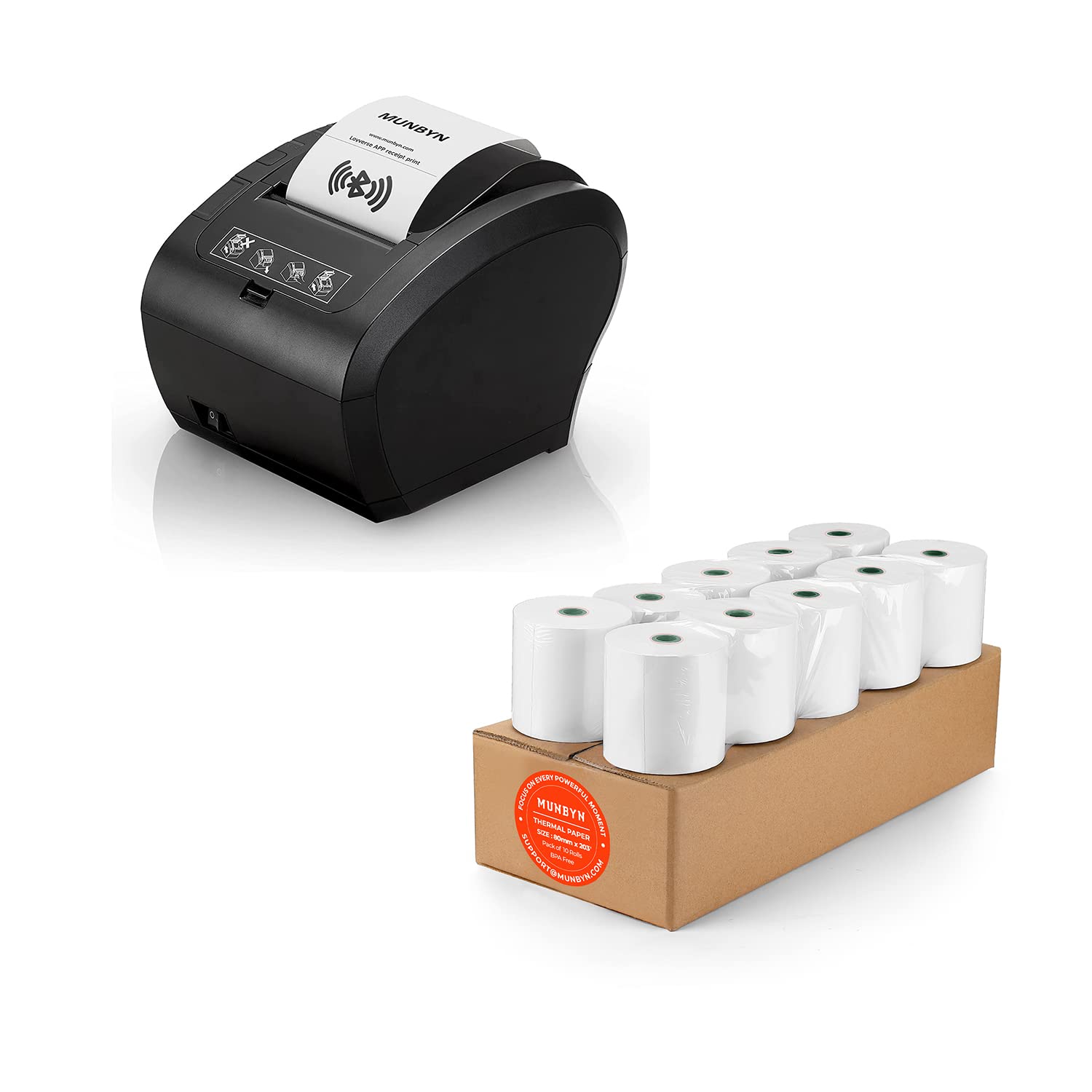 Best MUNBYN Bluetooth 4.0 POS Printer P047 with 10 Rolls Thermal Paper (3 1/8 x 230ft) - Wireless Receipt Printer for Retail Stores, Restaurants & Small Businesses