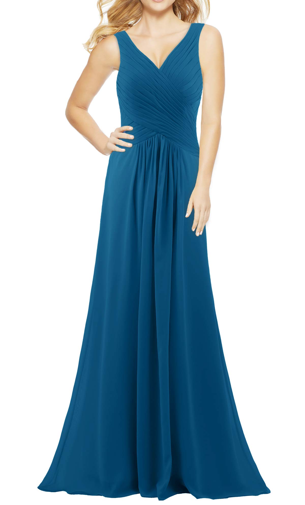 Elegant Women's V-Neck Sleeveless Long Bridesmaid Dress for Wedding Guest, Formal Evening Party, Fall 2023 Collection - Perfect for Bridal Showers, Receptions & Special Occasions