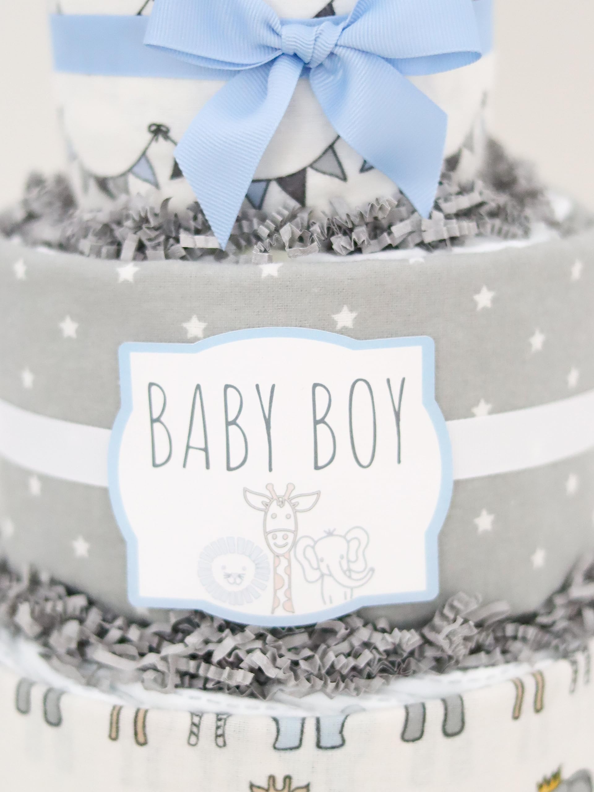 Handmade Safari Diaper Cake for Baby Shower - Perfect Newborn Gift for Boys - Baby Blossom Company | Gender Reveal, Nursery Decor & Unique Baby Gift Idea