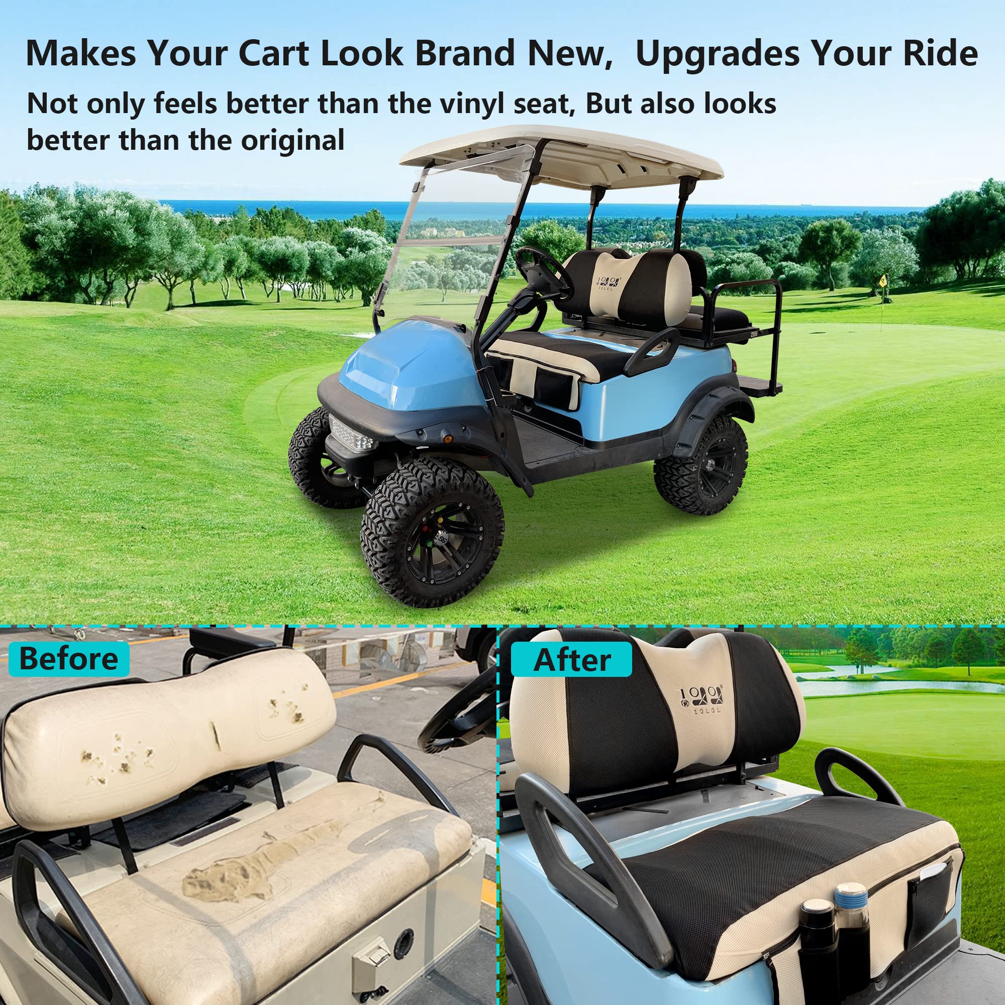 Breathable 10L0L Golf Cart Seat Cover for Yamaha & Club Car Precedent Front Seat - Polyester Mesh Fabric Seat Covers, Towel & Blanket (Gray/Black/Red) - Perfect Golf Gift & Accessory for Outdoor Comfort & Protection