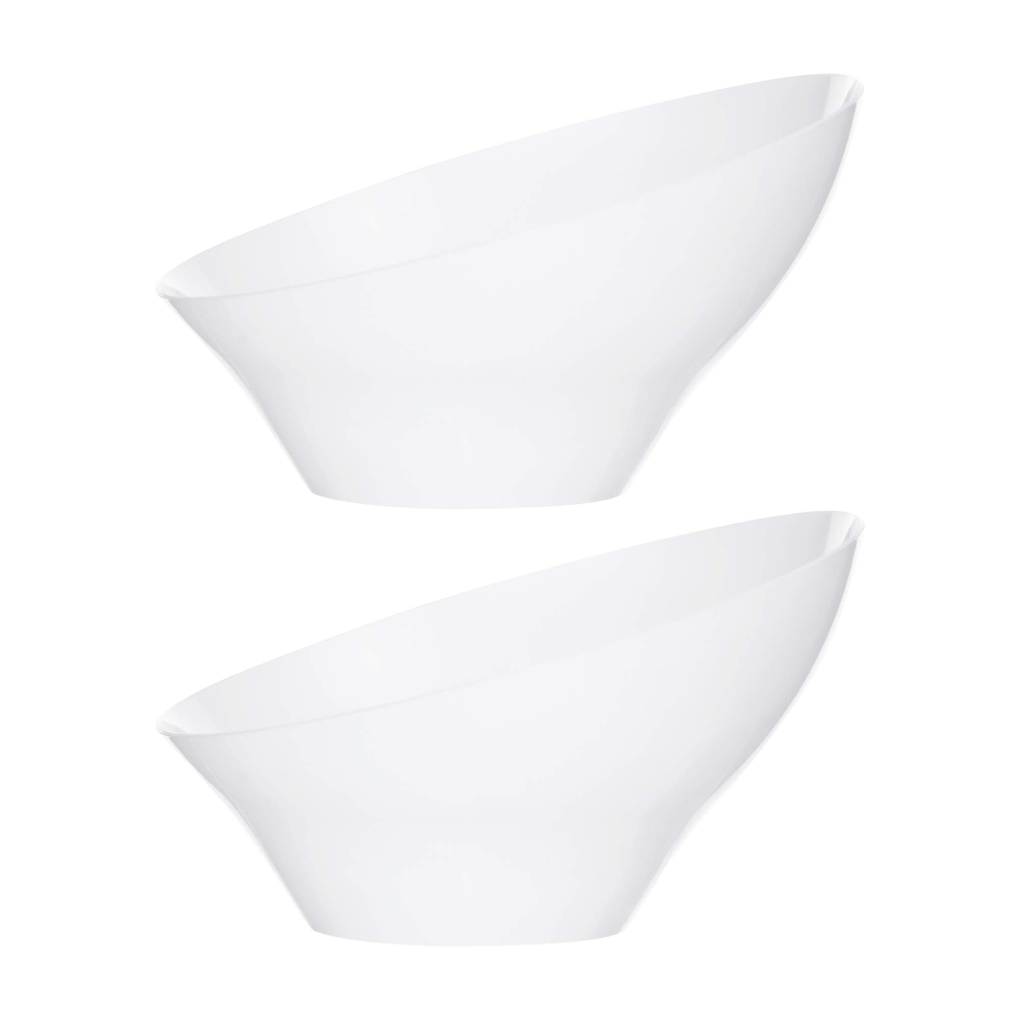 PLASTICPRO Disposable Angled Plastic Bowls - 4 Pack White Round Medium Serving Bowls for Parties, Snacks, Salads | Elegant & Convenient for Picnics, BBQs, and Catering Events