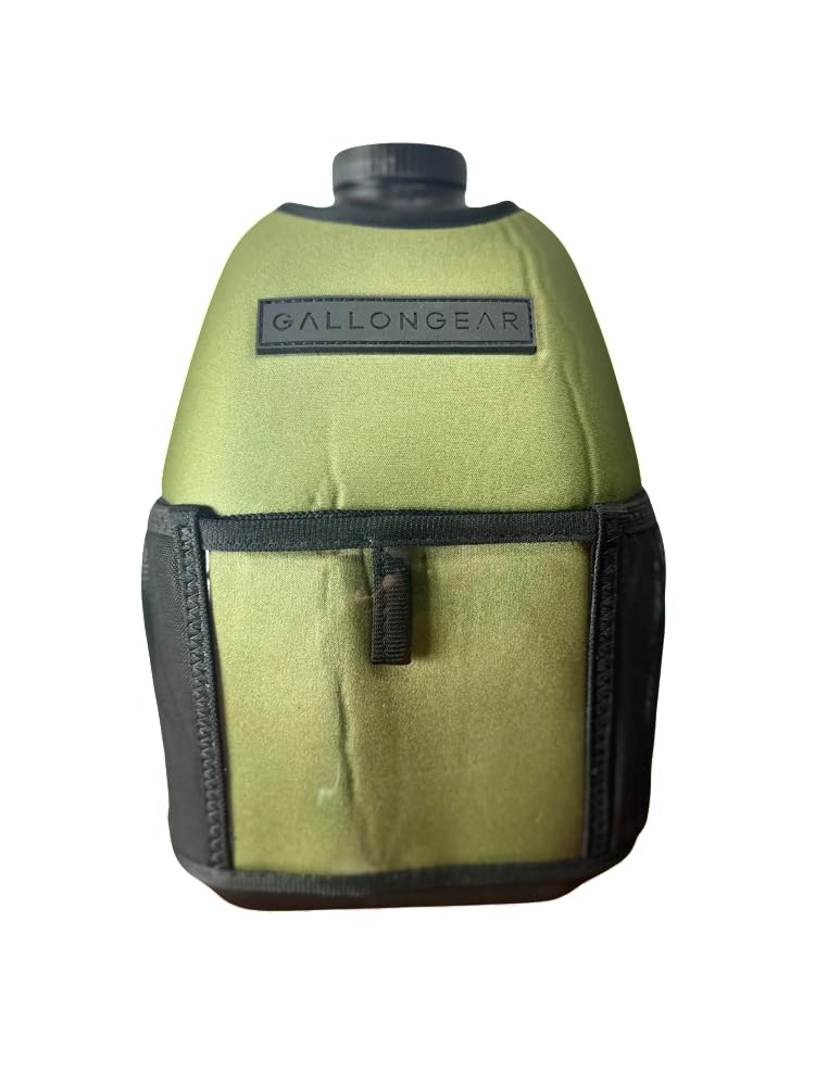 Gallon Gear 1 Gallon Large BPA Free Reusable Water Bottle with Insulated Sleeve | Hydration Jug for Men & Women | Gym, Sports, Training & Fitness | Perfect for Hiking, Camping and Outdoor Activities (Black/Olive Green)