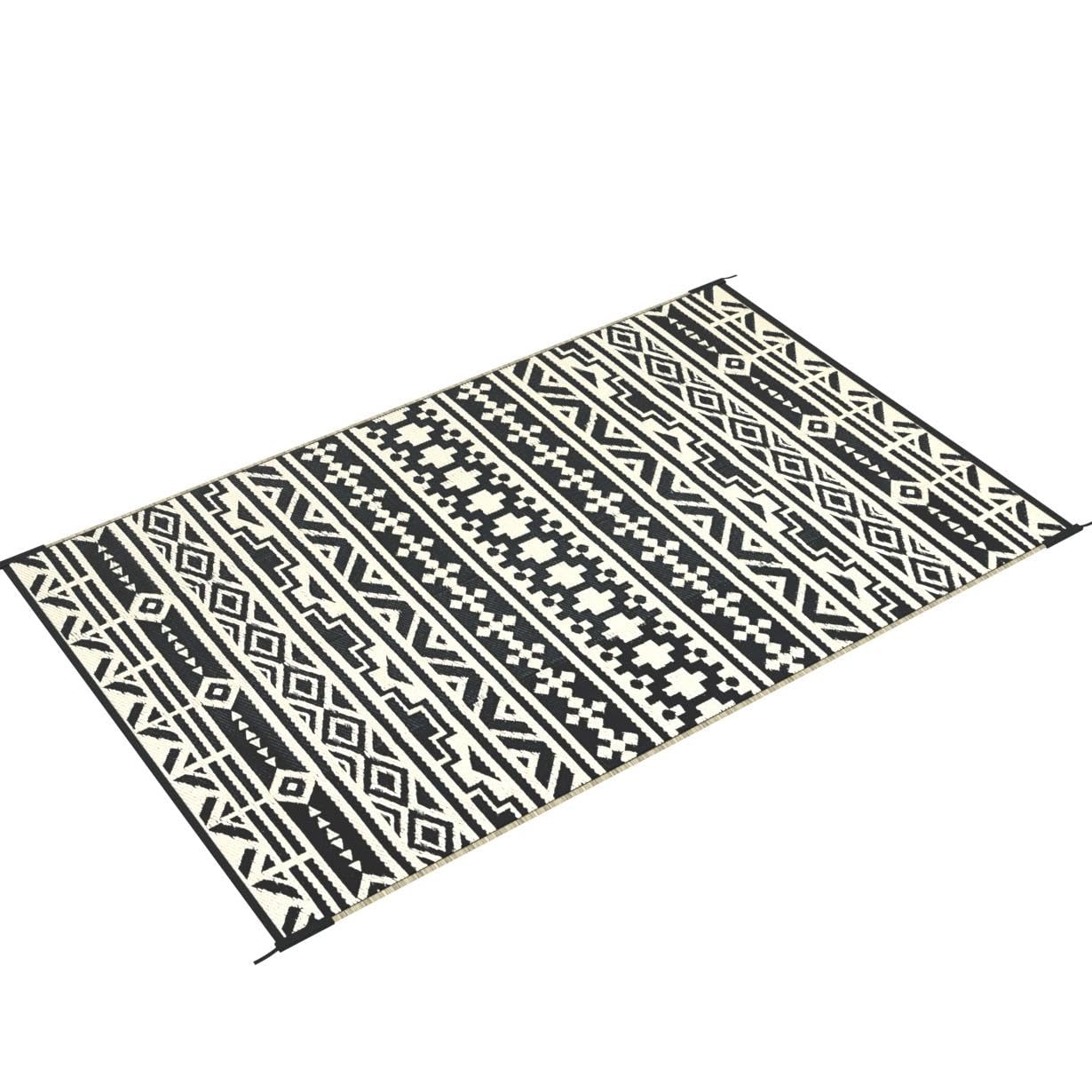 Waterproof Reversible Outdoor Plastic Straw Rug 5x8ft - Geometric Boho Black & Brown - Perfect for Patio, Camping, Balcony, RV, Picnic & Beach - Durable All-Weather Area Rug for Outdoor Decor