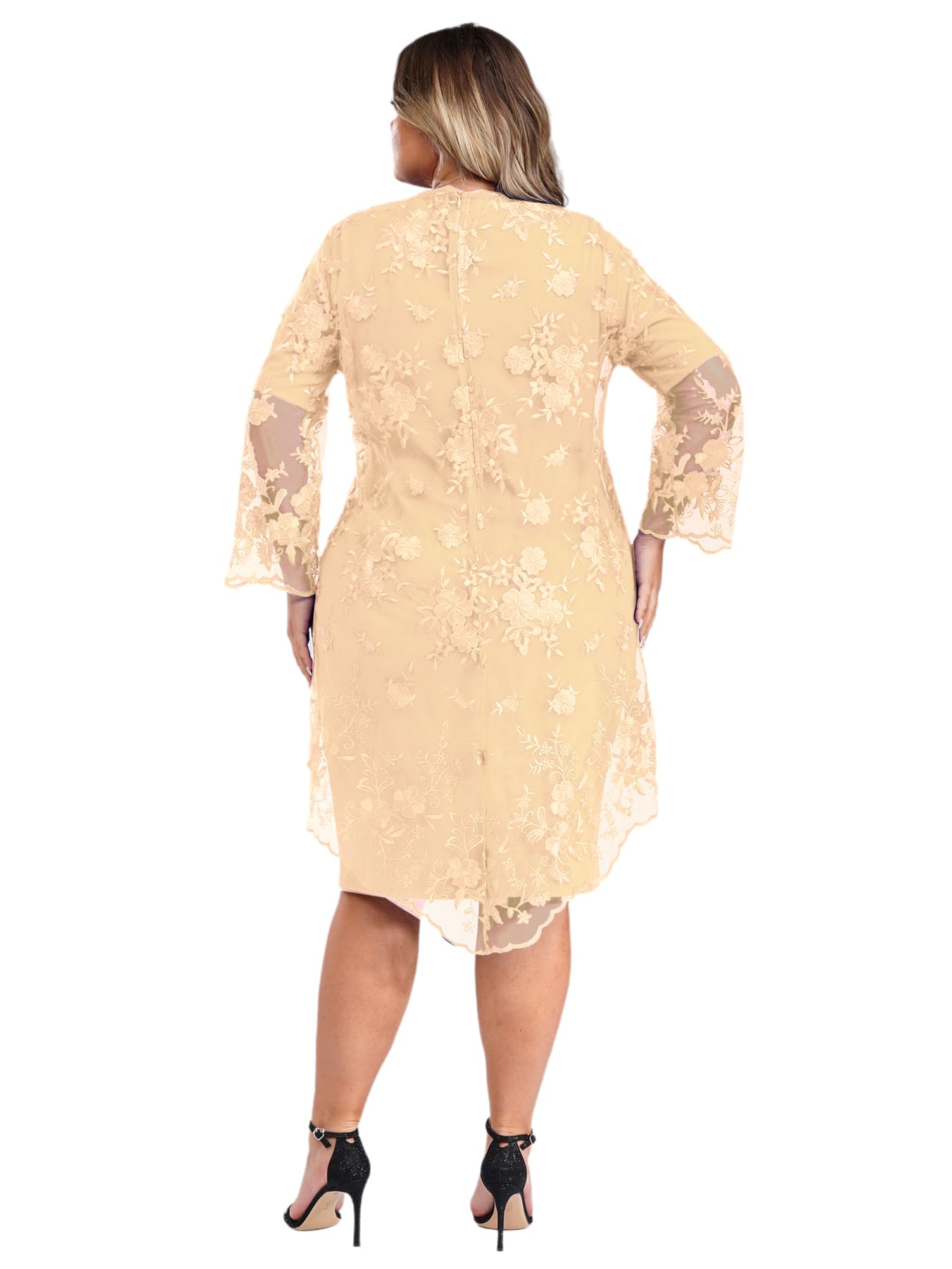 Elegant Plus Size Mother of The Bride Dress with Embroidery Lace - Formal Wedding Guest Cocktail Midi Dress for Women | Perfect for Weddings, Parties & Special Occasions