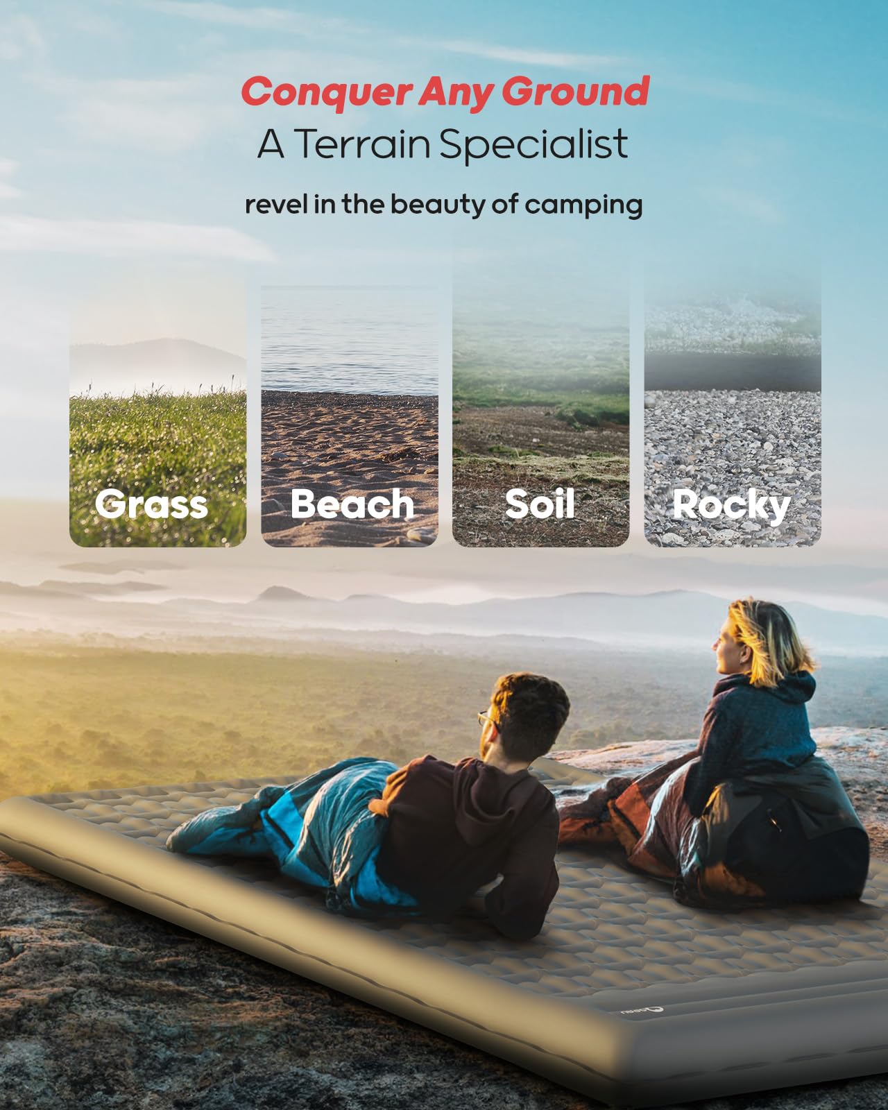 QPAU 2 Person Camping Sleeping Pad with Built-in Foot Pump - 4.7 Inch Thick Durable Inflatable Mattress for Enhanced Support - Perfect for Camping, Hiking, Backpacking & Home Use (Great for Couples Outdoor Adventures & Guest Bedding)