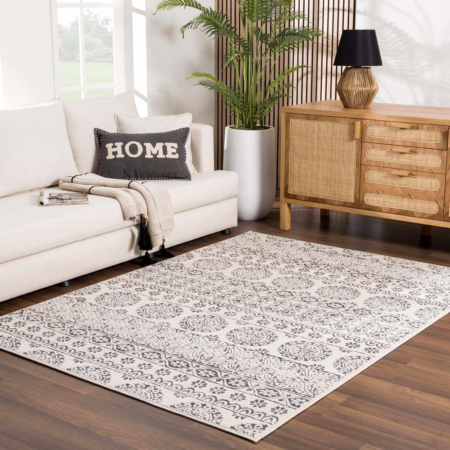 Hauteloom Warroad Traditional Peach and Charcoal Area Rug 2' x 2'11