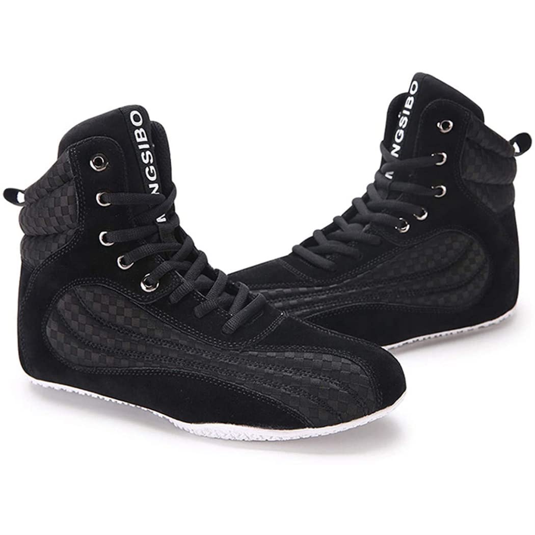 WJFGGXHK Breathable Wrestling Shoes for Men & Women - Durable Boxing Boots, Kickboxing & Weightlifting Training Shoes for Adults, Youth & Kids (Black, Size 43 EU) - Perfect for MMA, Gym Workouts & Martial Arts Training