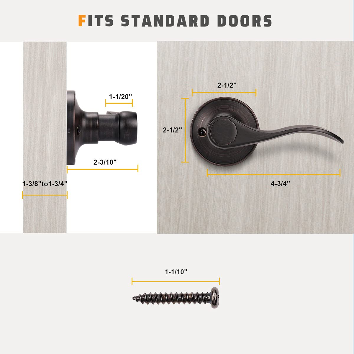 KNOBWELL 5-Pack Oil Rubbed Bronze Interior Door Handles - Dummy Knobs for Closet, French Doors & Hallway - Classic Wave Style Levers (5 Left + 5 Right) - Perfect for Bedroom, Bathroom & Office Doors