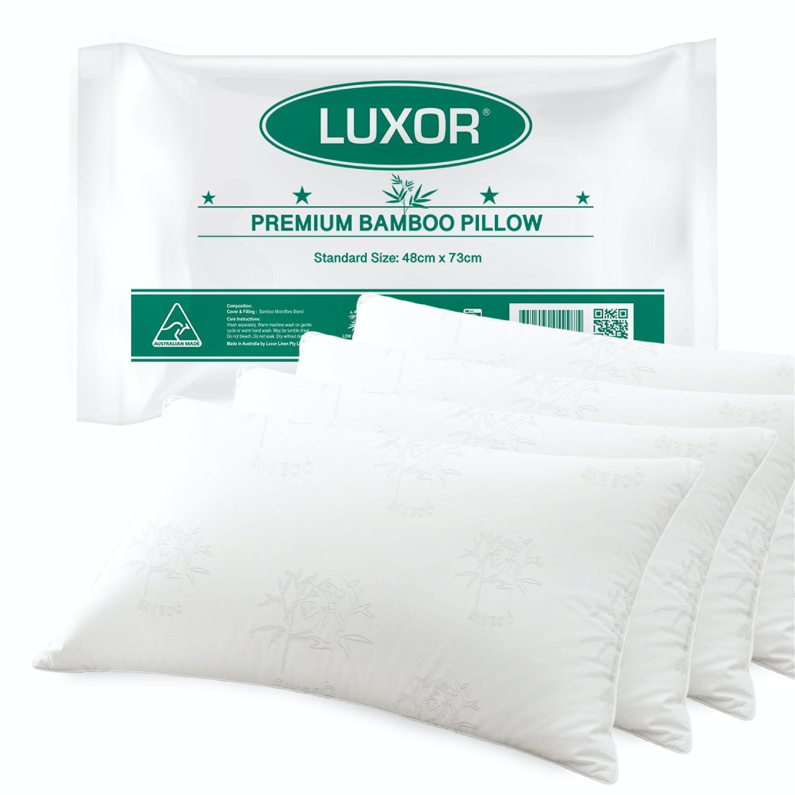 Premium Australian Bamboo Cooling Pillow Set of 4 - Standard Size for Hot Sleepers & Night Sweat Relief - Perfect for Side, Back & Stomach Sleepers in Summer