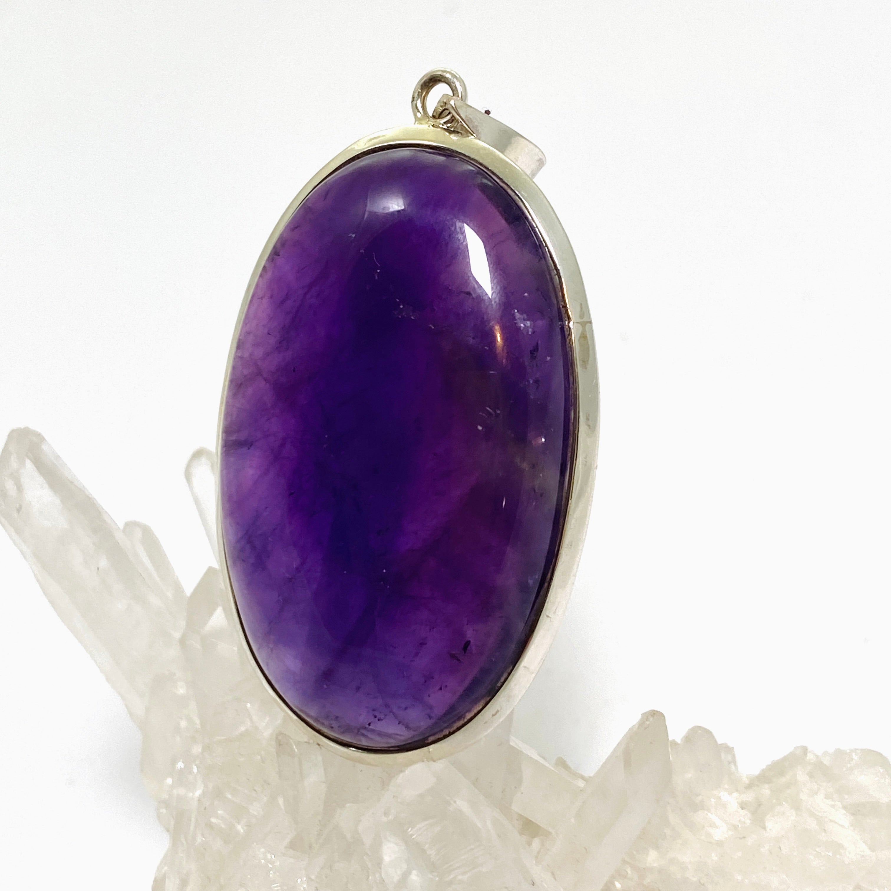 Natural Amethyst Oval Cabochon Pendant Necklace - 925 Sterling Silver Jewelry for Women, Gift for Her - Perfect for Meditation, Healing & Spiritual Practices