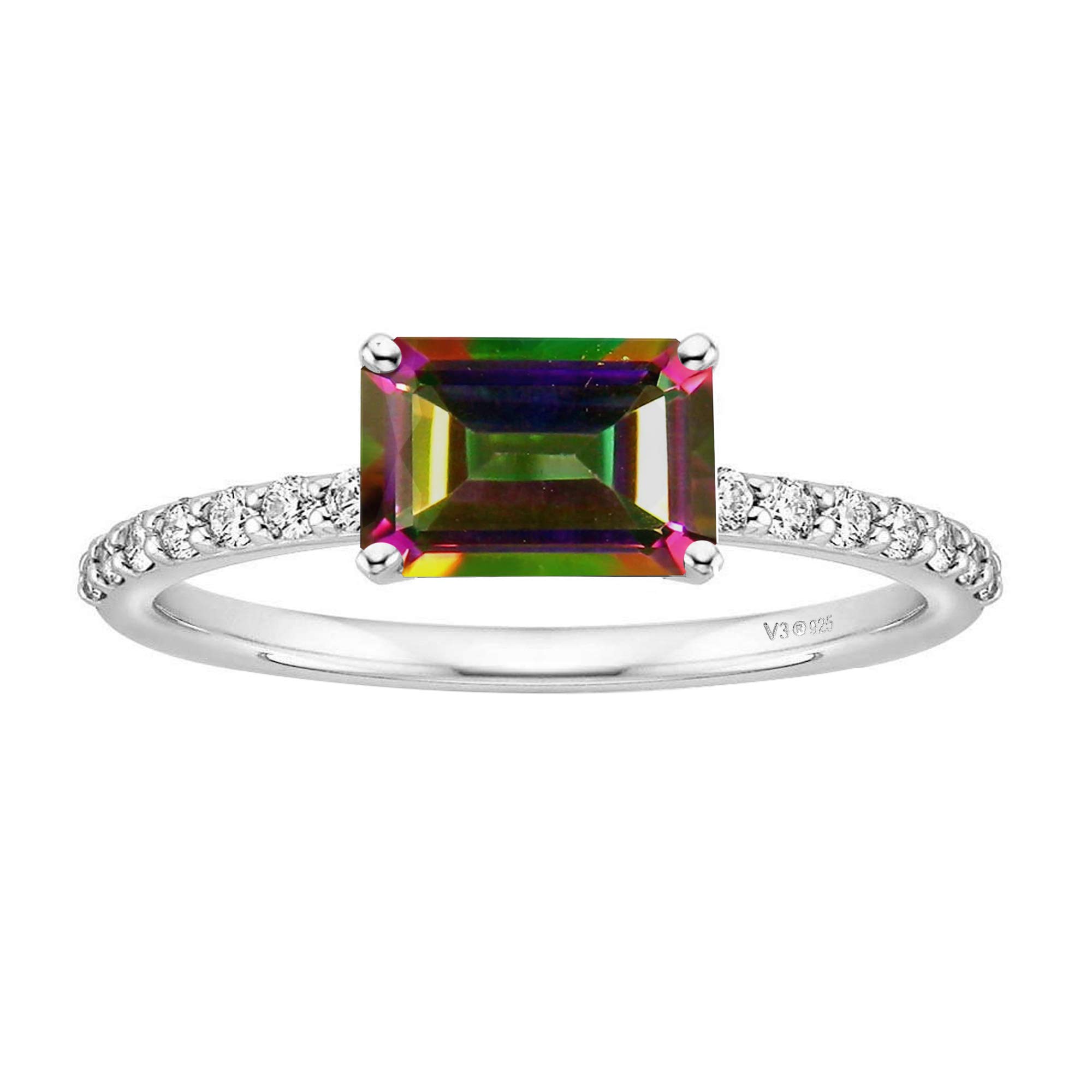 Exquisite Sterling Silver Mystic Topaz & Natural White Topaz Engagement Ring for Women - Perfect for Proposals, Anniversaries & Special Occasions