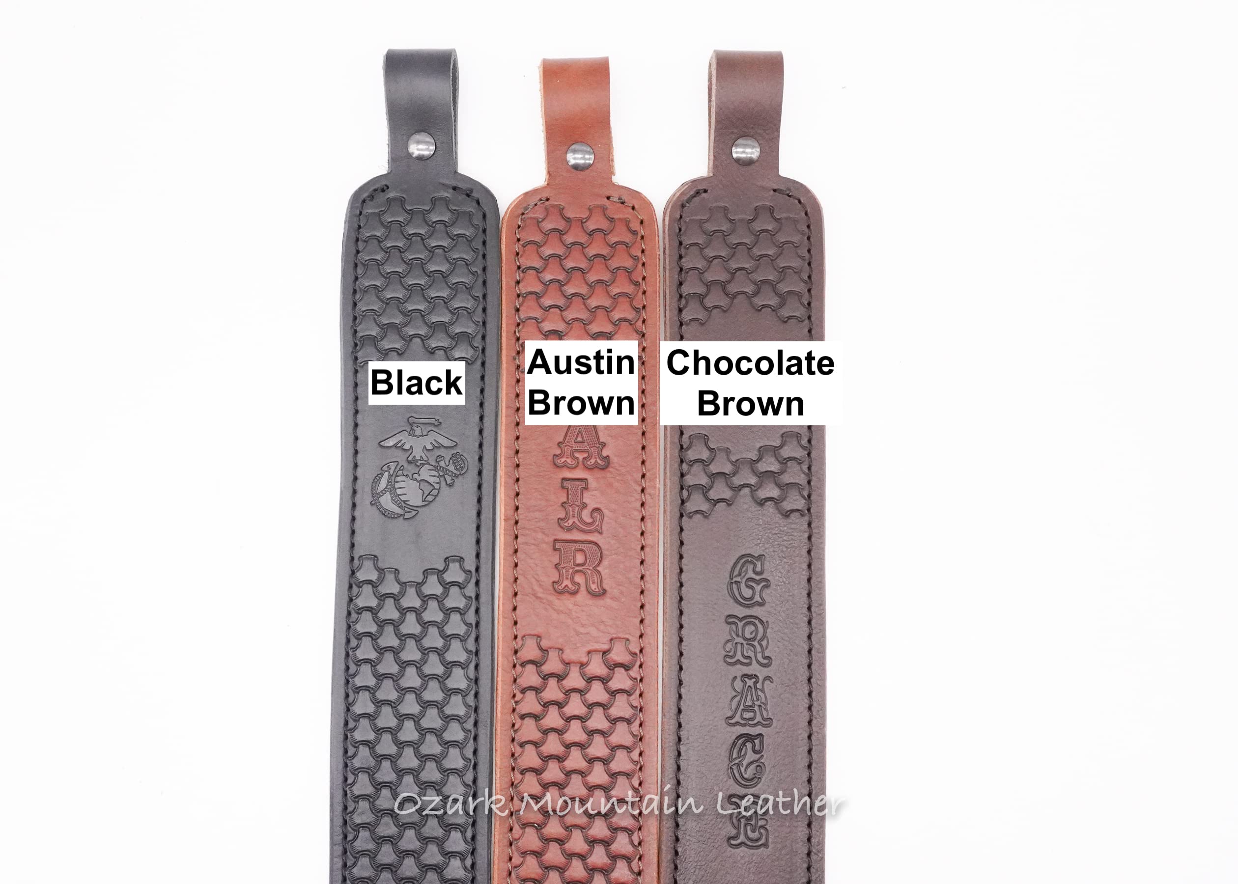 Customizable Leather Rifle Gun Sling - Padded & Skinny Style - Hand-Tooled Chocolate Brown - Hunting, Shooting & Outdoor Sports Accessory